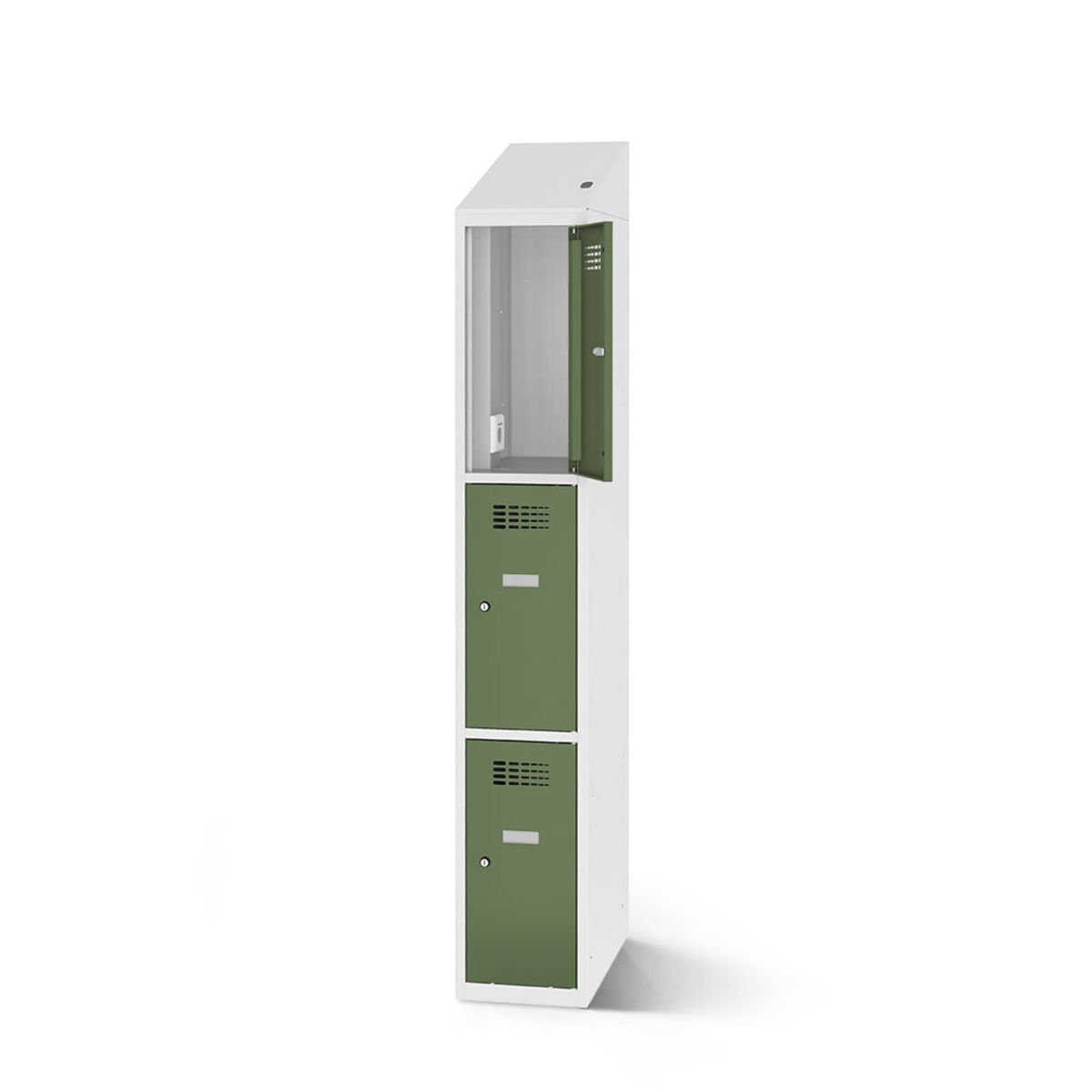 rotstahl Fächerschrank mit Ladefunktion 3 Fächer mit lichtgrauem Korpus 40x200 cm (BxH); hellgrün