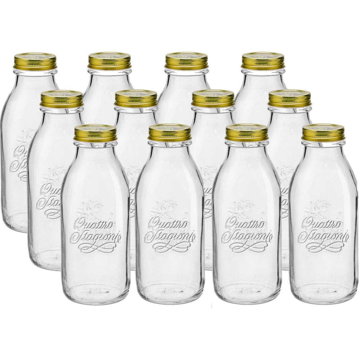 Bormioli Rocco Flasche Quattro Stagioni 1,00l, Schraubverschluss, Glas 1 l, 24.5 cm (H); transparent/gold; 12 Stück / Pack