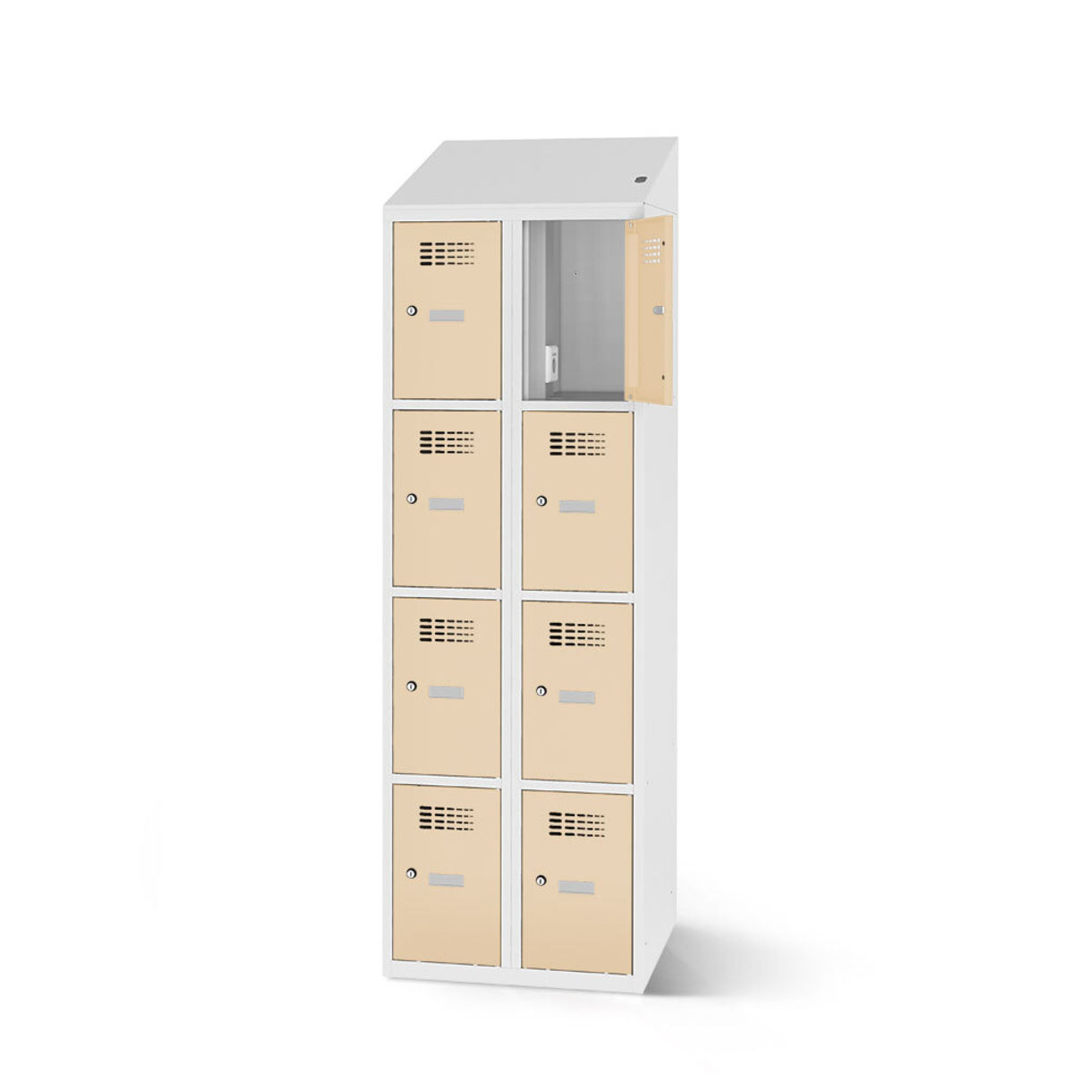 rotstahl Fächerschrank mit Ladefunktion 8 Fächer mit lichtgrauem Korpus 80x200 cm (BxH); elfenbein