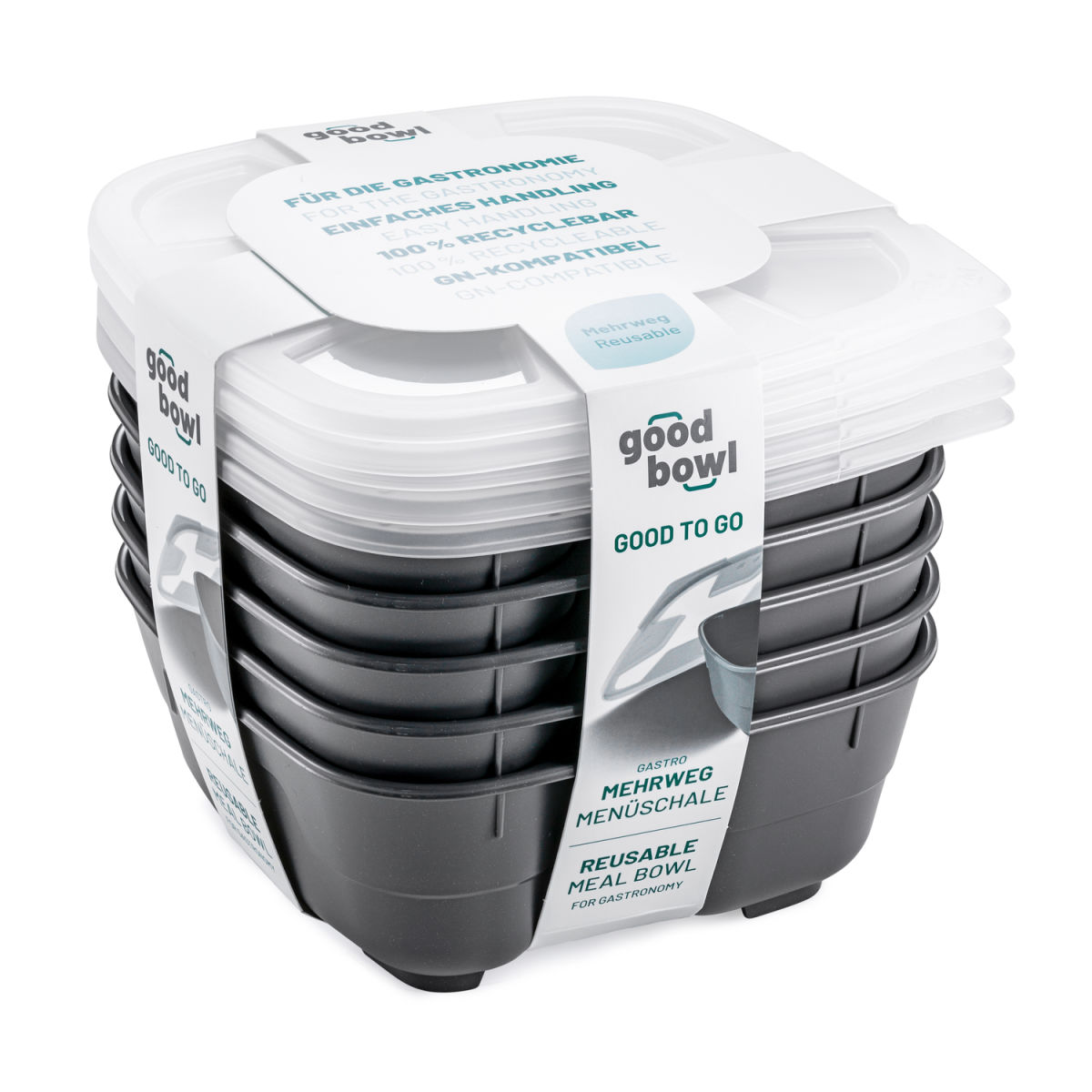thermohauser Mehrweg-Menüschale GoodBowl Tiny, 5er Set 1000 ml, 18.5x18.5x7.6 cm (LxBxH); anthrazit; quadratisch; 5 Stück / Pack