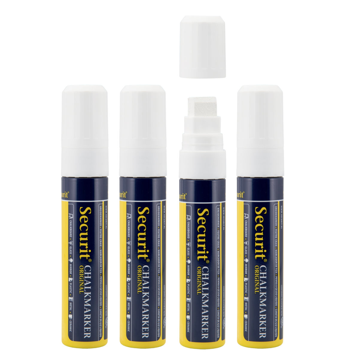 Set di 4 Pennarelli Gesso Liquido Punta Rettangolare 7-15 mm Securit; 2.7 cm (L), lunghezza carattere 27 mm; bianco