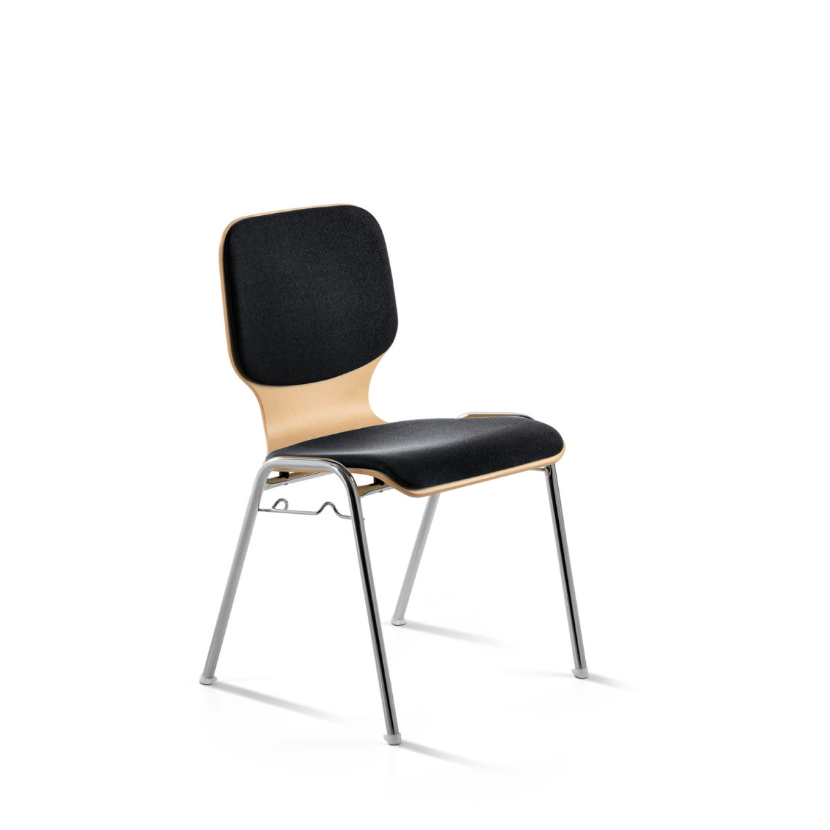Mayer Sitzmöbel Stapelstuhl Holz gepolstert mit Reihenverbinder 53x50x82 cm (BxTxH); Sitz schwarz, Gestell chrom