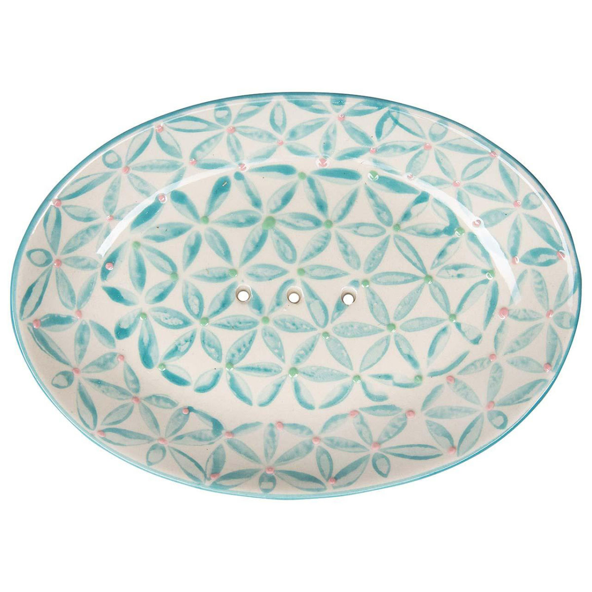 tranquillo Seifenschale 'RETRO' weiß-blau aus Steinzeug, oval 14x2x9.5 cm (BxHxT); weiß/blau; oval