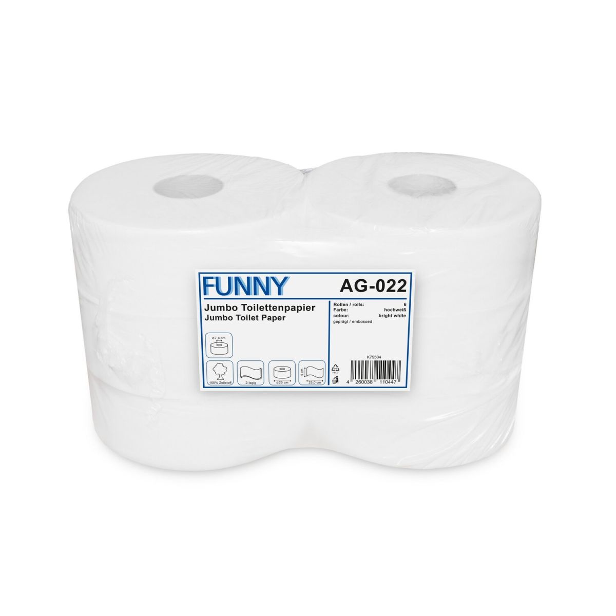 Plock Jumbo-Toilettenpapier, 2-lagig, 25 cm; 25 cm (Ø); weiß; 6 Stück / Pack