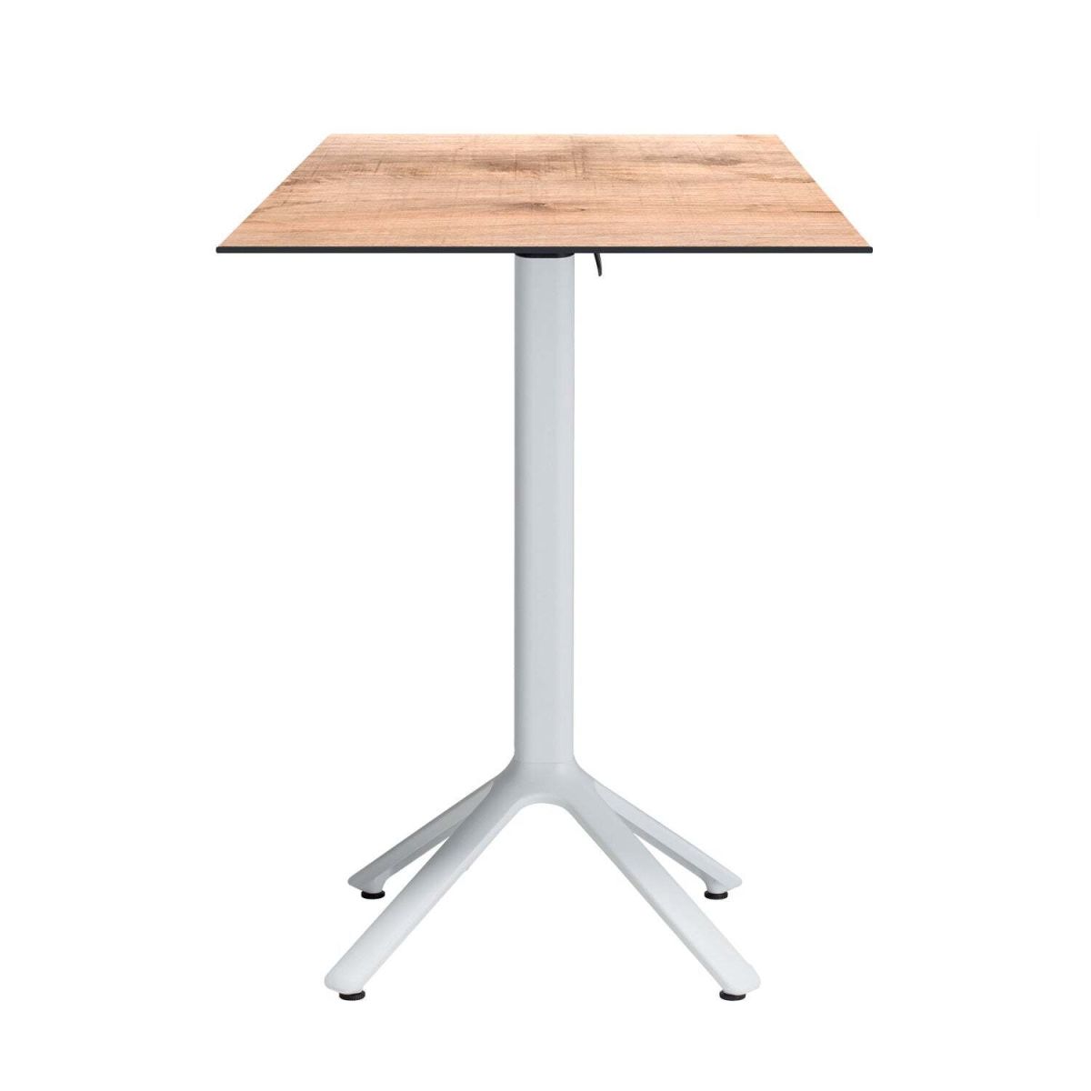 Tavolo alto pieghevole Nemo bianco da esterno 60x60 RestooTab; 60x60x110 cm (LxLxH); Piano tavolo quercia/marrone chiaro, struttura bianco; quadrata