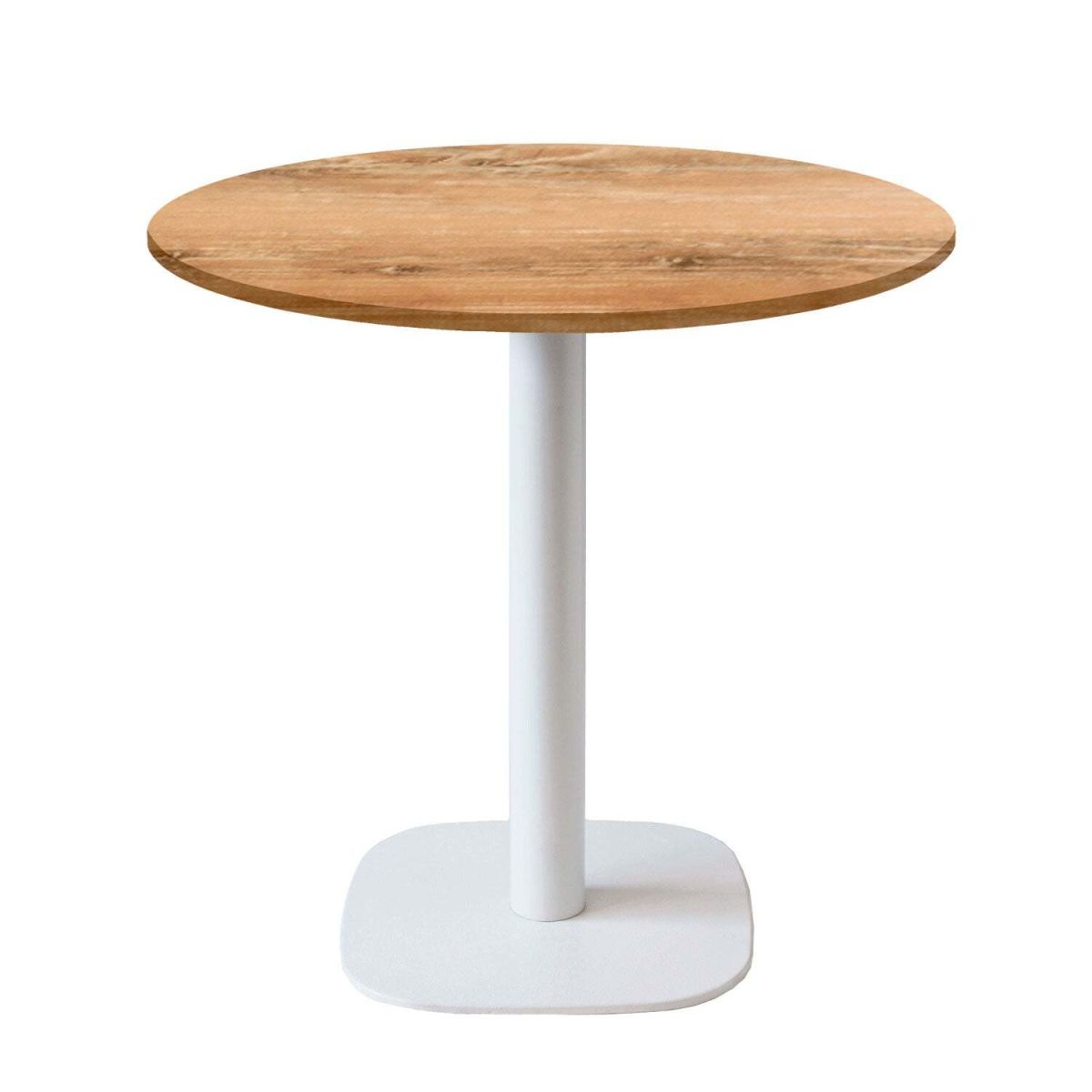 RestooTab Tisch Round rund Gestell weiß - Dekor Holz & Uni 75x70 cm (HxØ); Platte eiche antik, Gestell weiß; rund