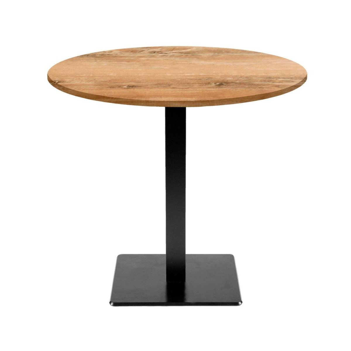 RestooTab Tisch Milan rund - Dekor Stein & Holz 75x70 cm (HxØ); Platte eiche antik, Gestell schwarz; rund
