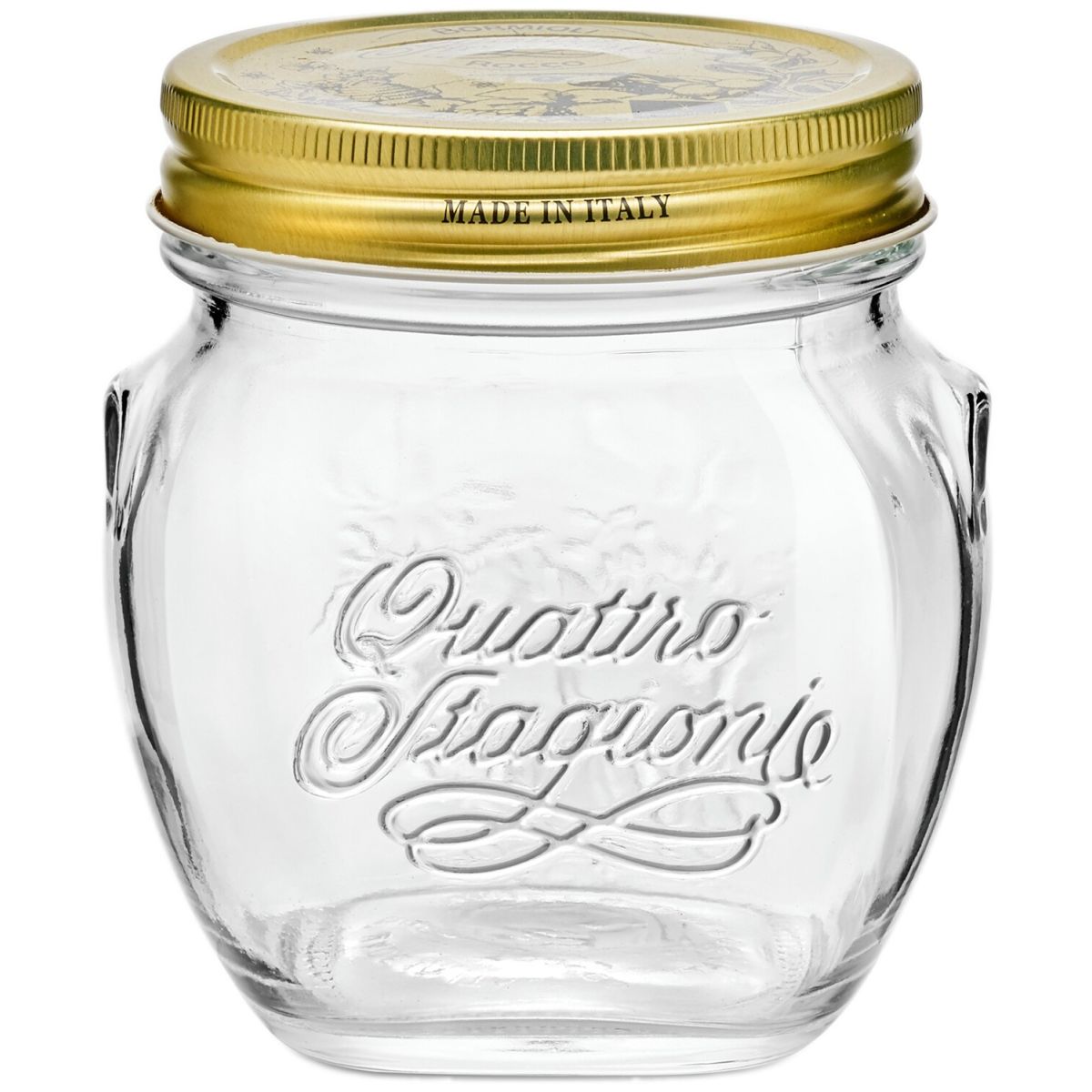 Bormioli Rocco Vorratsglas Anfora, Quattro Stagioni, Schraubverschluss, Glas 0.5 l, 12.4 cm (H); transparent/gold; 12 Stück / Pack