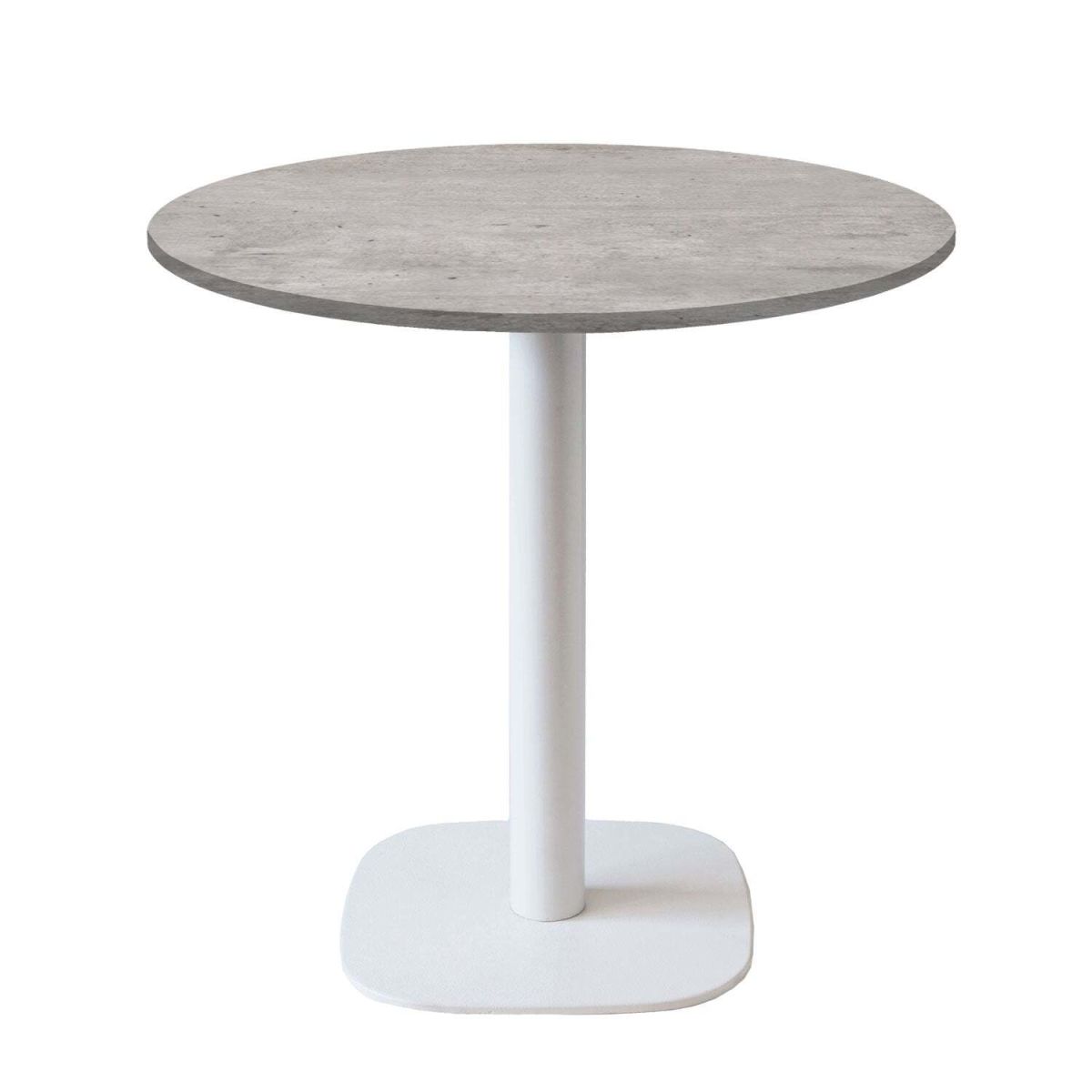 RestooTab Tisch Round rund Gestell weiß - Dekor Stein 75x70 cm (HxØ); Platte grau/beton, Gestell weiß; rund