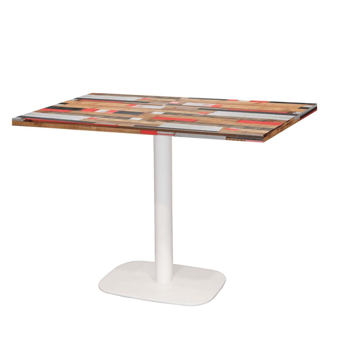 RestooTab Tisch Round rechteckig Gestell weiß - Dekor Holz & Uni 120x70x75 cm (LxBxH); Platte mehrfarbig, Gestell weiß; rechteckig