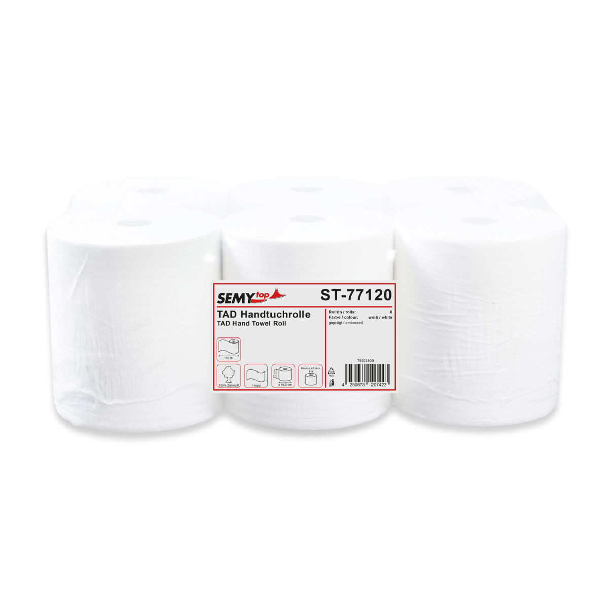 Plock Handtuchrolle, 1-lagig, TAD, hochweiß, Ø 19 cm 19 cm (Ø); weiß; 6 Stück / Pack
