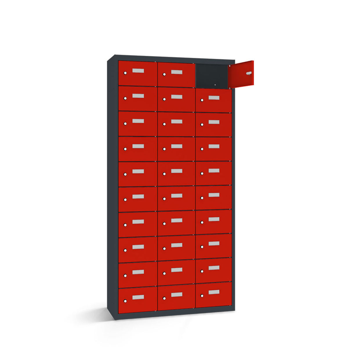 rotstahl Wertfachschrank 30 Fächer mit anthrazitgrauem Korpus 117.5x50x180 cm (BxTxH); rot