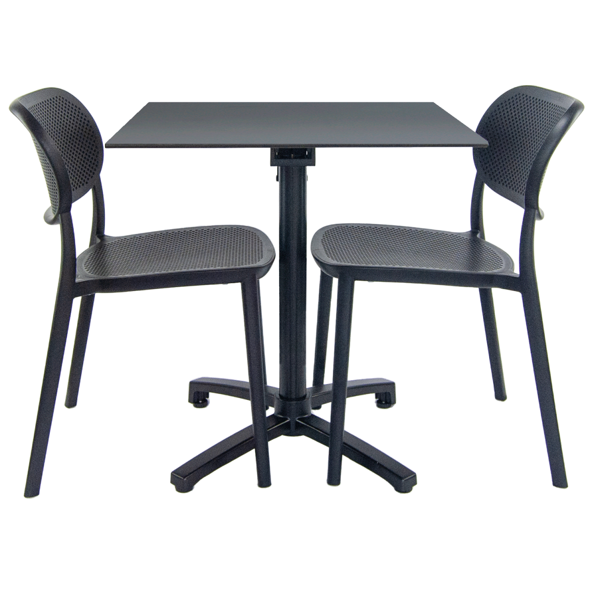 RestooTab Terrassenset Klapptisch Diabolo - 2 Stühle 70x70x73 cm (LxBxH); Platte grau, Gestell schwarz; quadratisch