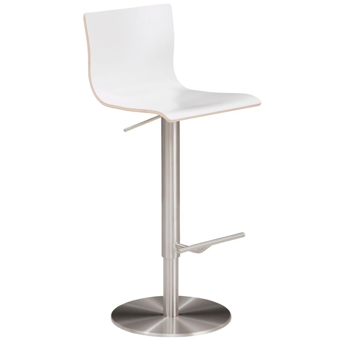 Mayer Sitzmöbel Barhocker höhenverstellbar mit Holzsitz 39.5x43x81 cm (BxTxH); Sitz weiß, Gestell edelstahl
