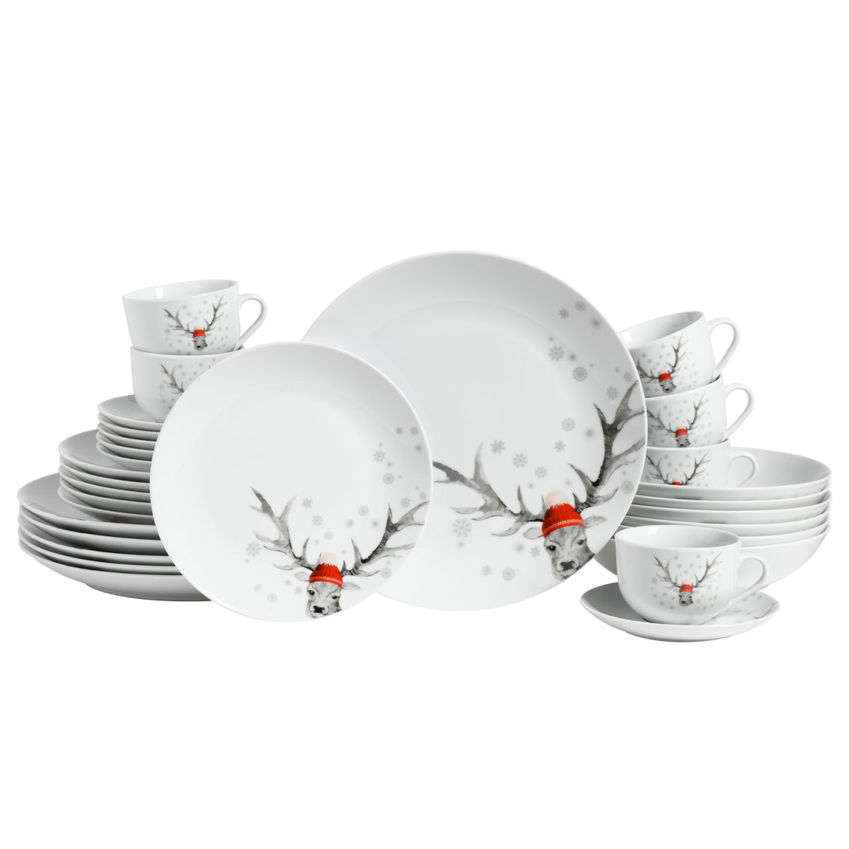 CreaTable Cervo (forma Luna) - Servizio da tavola da 30 pezzi; bianco