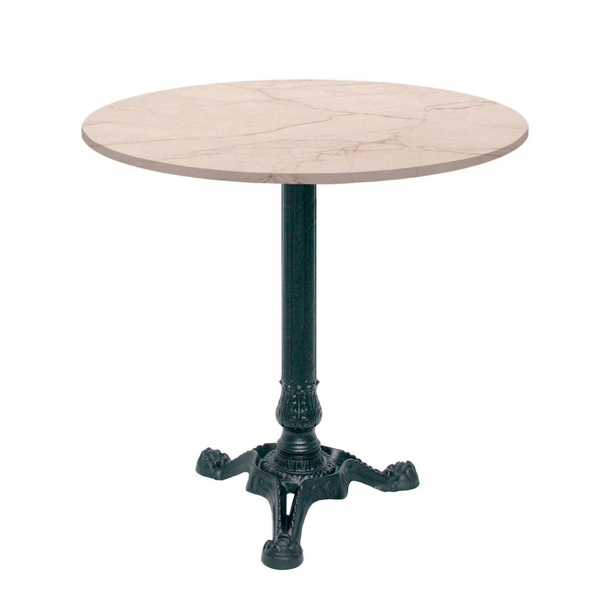 RestooTab Tisch Bistrot rund - Dekor Stein & Holz 70x70x75x70 cm (LxBxHxØ); wollweiß/beige/marmoriert; Gestell schwarz; rund