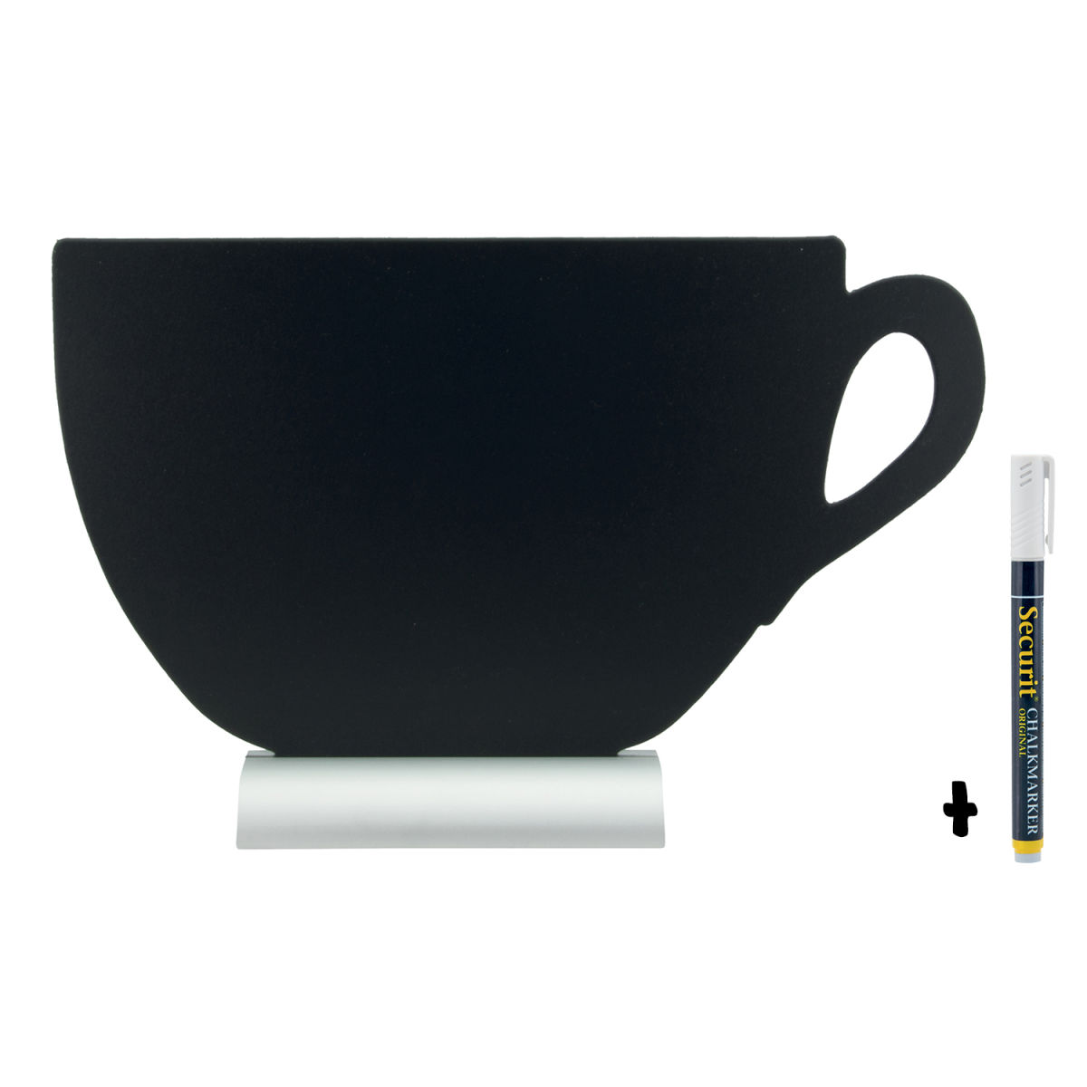 Lavagna da tavolo - Silhouette Tazza - Base in alluminio - Pennarello a gesso incluso Securit; 33.5x21.5 cm (LxH); nero