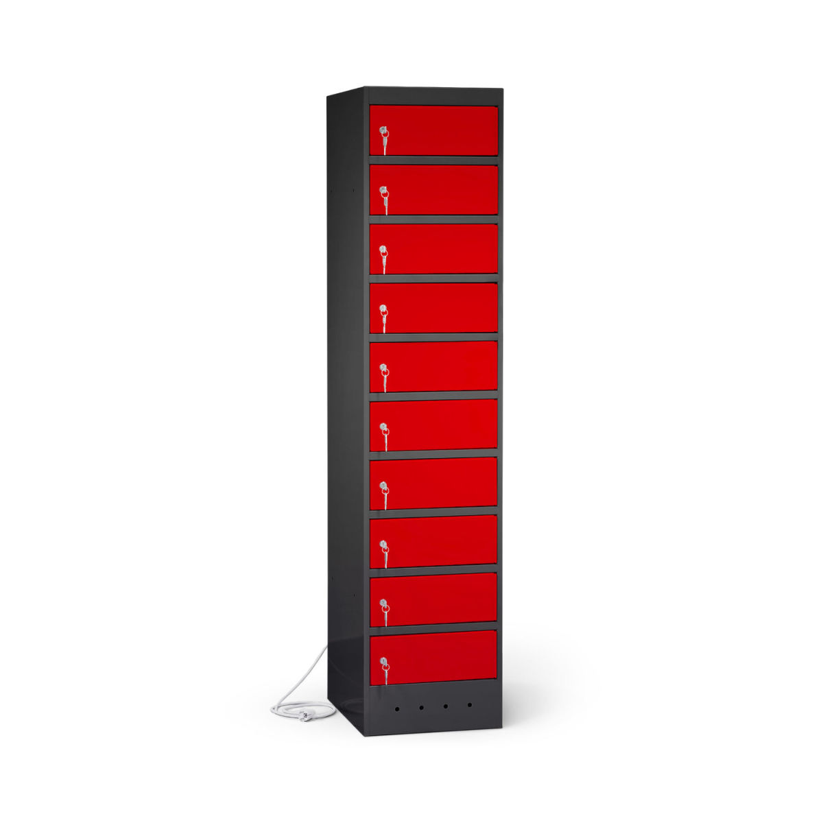 rotstahl Laptopschrank 10 Fächer mit anthrazitgrauem Korpus 40x180 cm (BxH); rot
