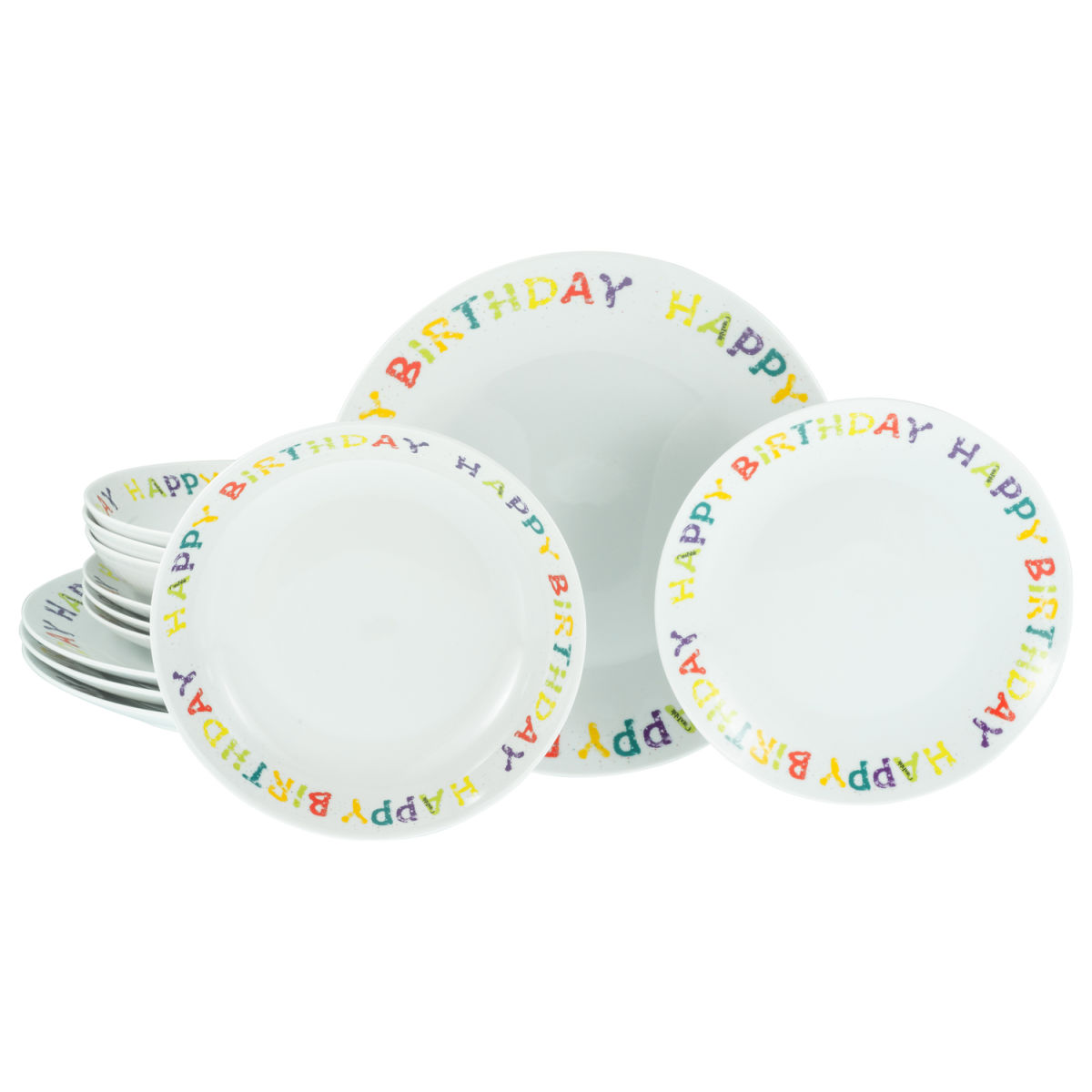 CreaTable Happy Birthday - Tellerset 12-tlg weiß