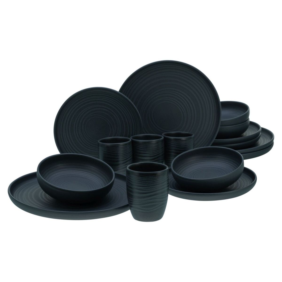 Uno BLACK Lava Stone - Servizio da 16 pezzi per la cena CreaTable; nero