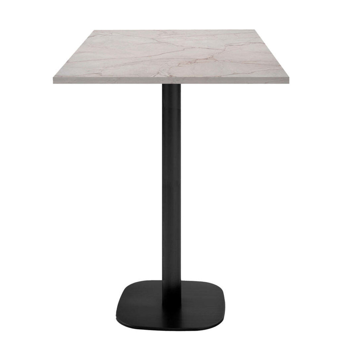 RestooTab Stehtisch Round quadratisch - Dekor Stein & Holz 60x60x113 cm (LxBxH); Platte beige, Gestell schwarz; quadratisch