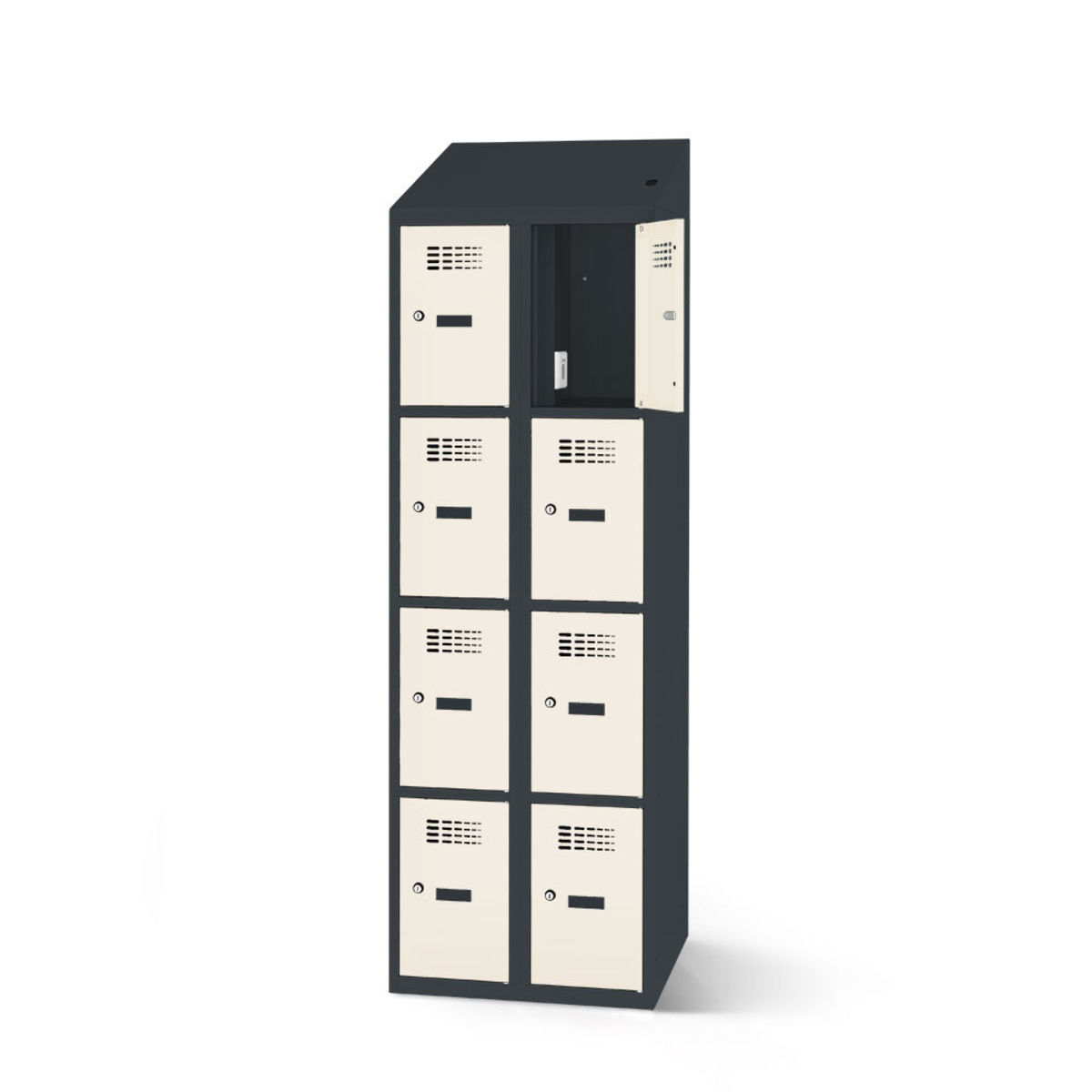 rotstahl Fächerschrank mit Ladefunktion 8 Fächer mit anthrazitgrauem Korpus 80x200 cm (BxH); weiß