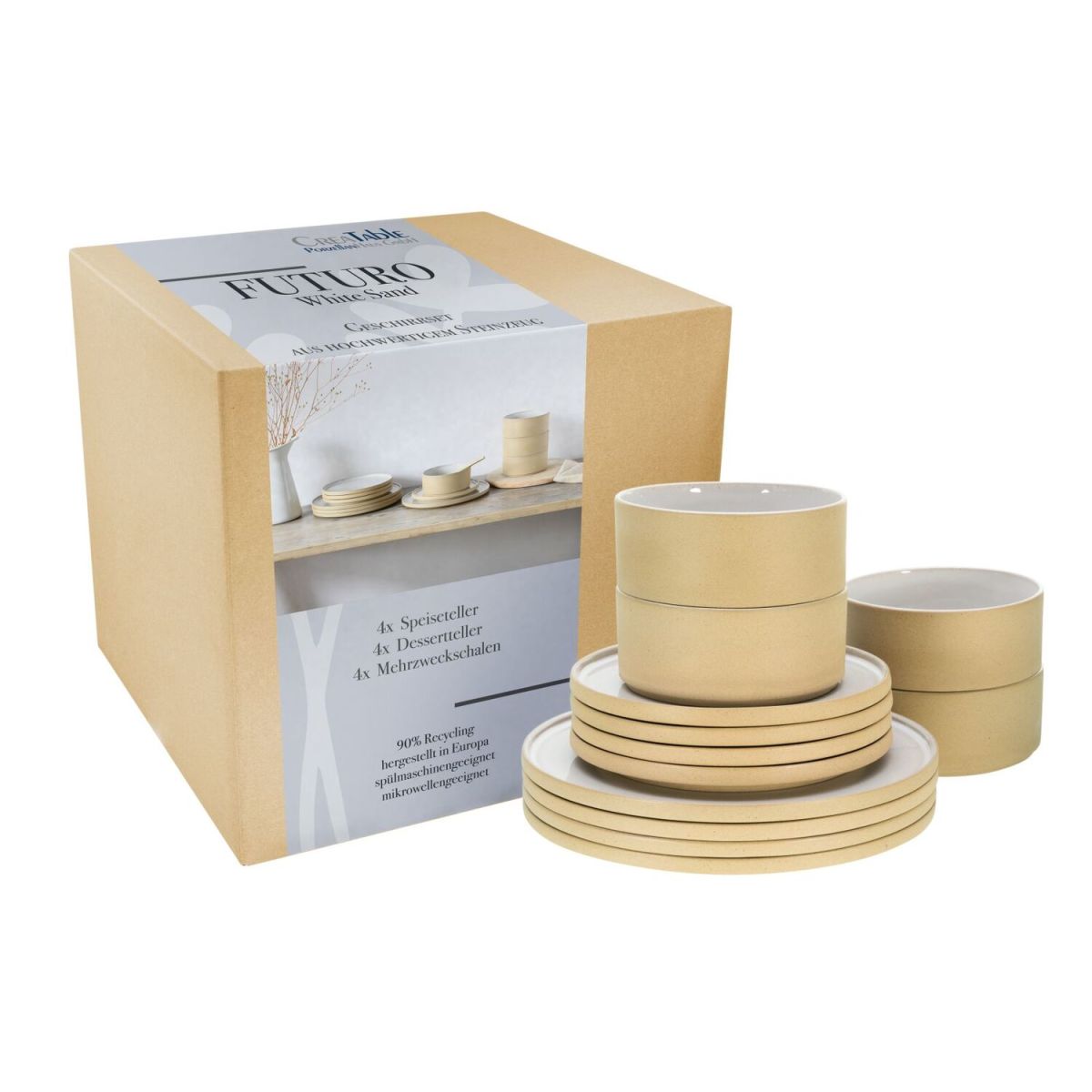 CreaTable Futuro - Tellerset 12-tlg cremeweiß