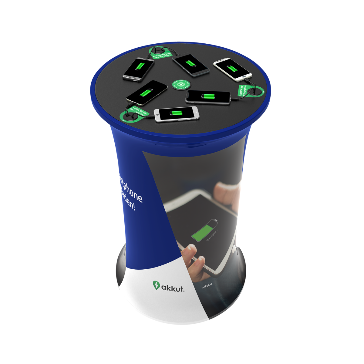 akkut Mobiler Stehtisch CHAT EXPO im akkut-Design mit Handy-Ladekabel und Wireless Charging 59x59x100 cm (LxBxH); mehrfarbig; Gestell schwarz