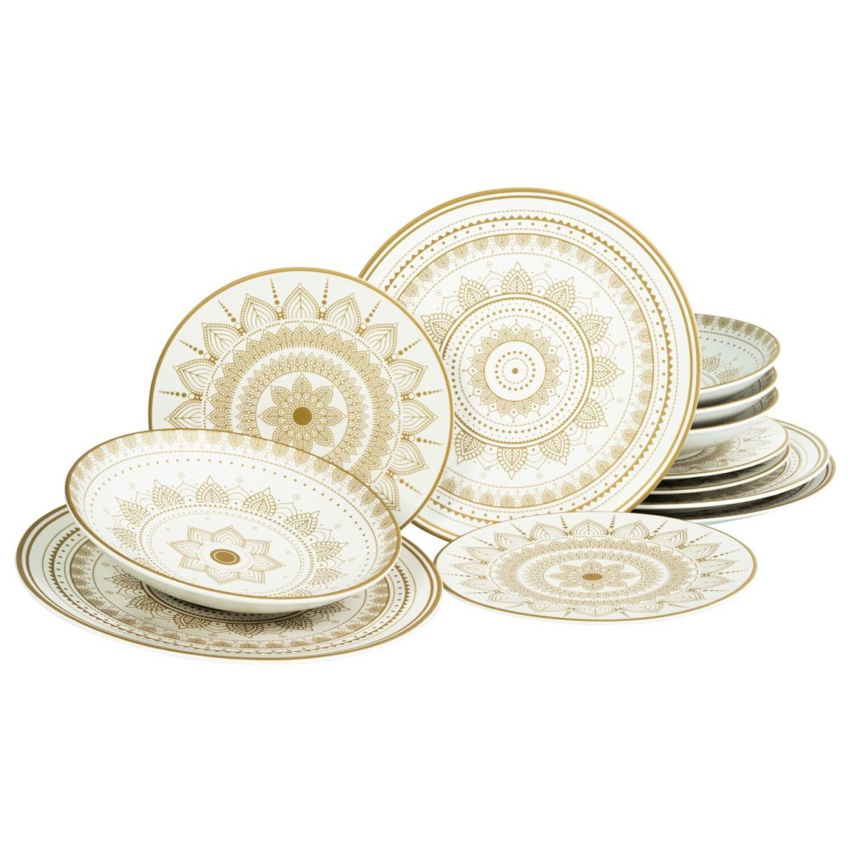 CreaTable Mandala Gold weiss - Tellerset 12 tlg gold/weiß