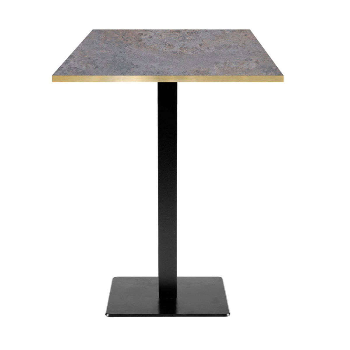 RestooTab Stehtisch Milan quadratisch - Kanten messingfarben 60x60x113 cm (LxBxH); Platte metall antik, Gestell schwarz; quadratisch