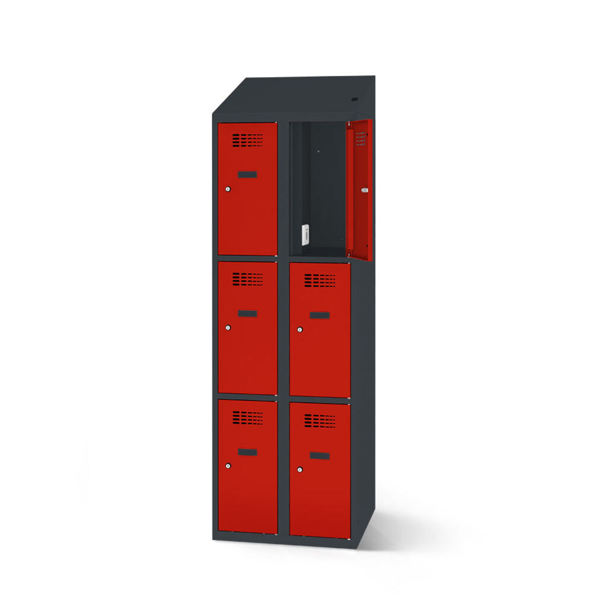 rotstahl Fächerschrank mit Ladefunktion 6 Fächer mit anthrazitgrauem Korpus 80x200 cm (BxH); rot