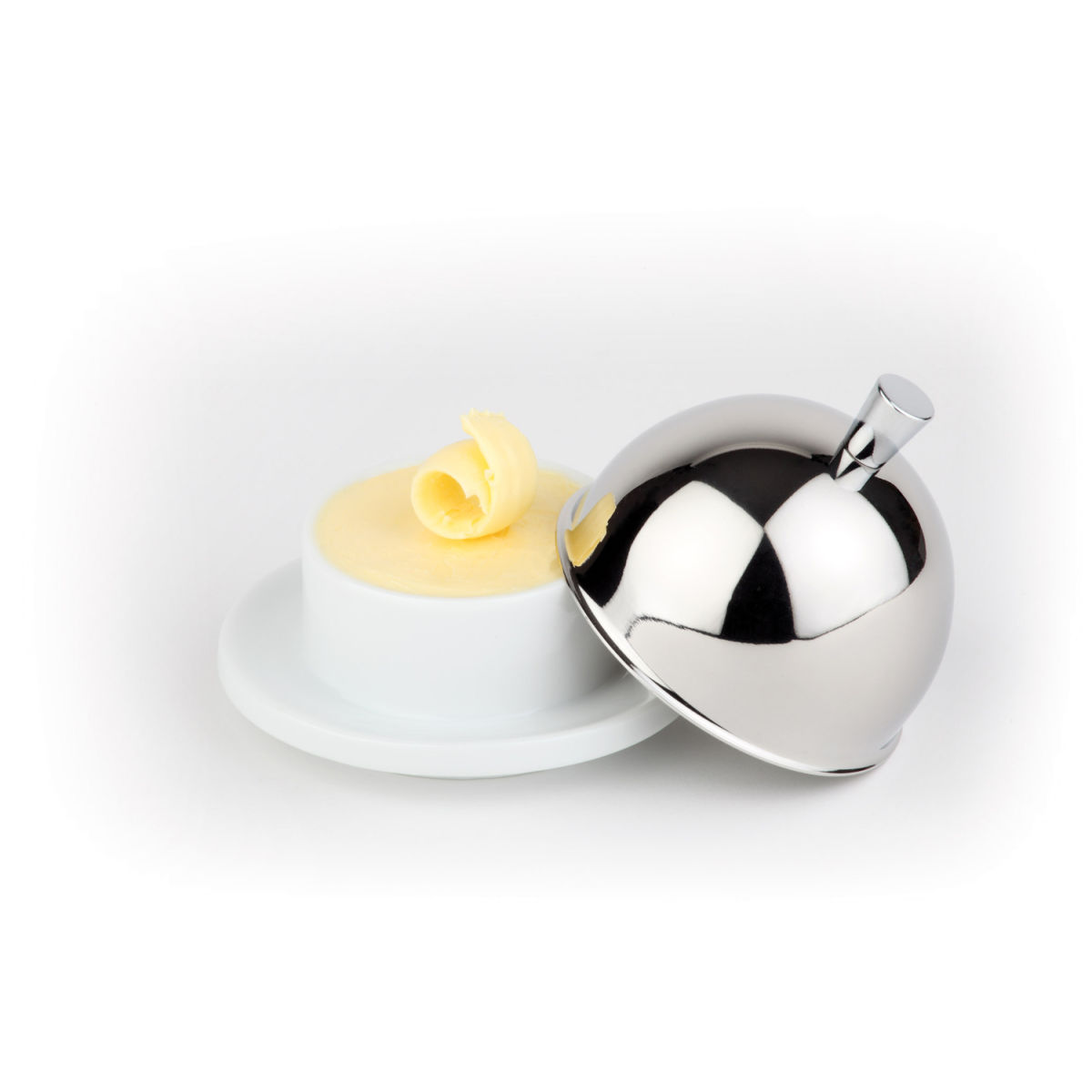 APS Butterservierer; 60 ml, 9x9x9x7 cm (LxBxØxH); silber/weiß; rund