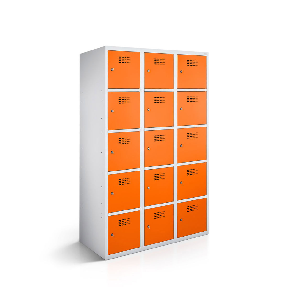 rotstahl Fächerschrank 15 Fächer mit lichtgrauem Korpus 90x50x180 cm (BxTxH); orange