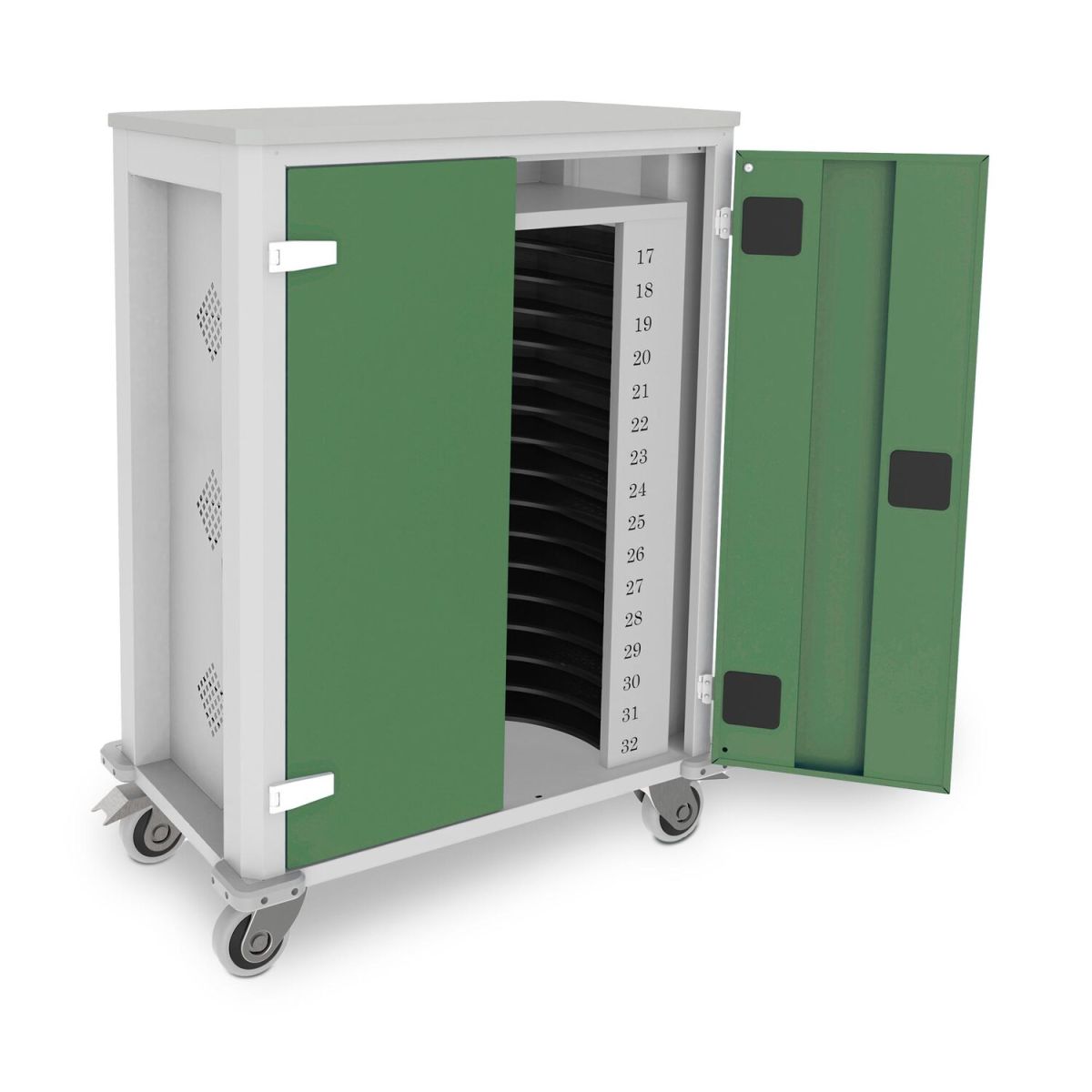 rotstahl Tabletwagen Power für 32 Tablets mit lichtgrauem Korpus 73x44x105 cm (BxTxH); hellgrün