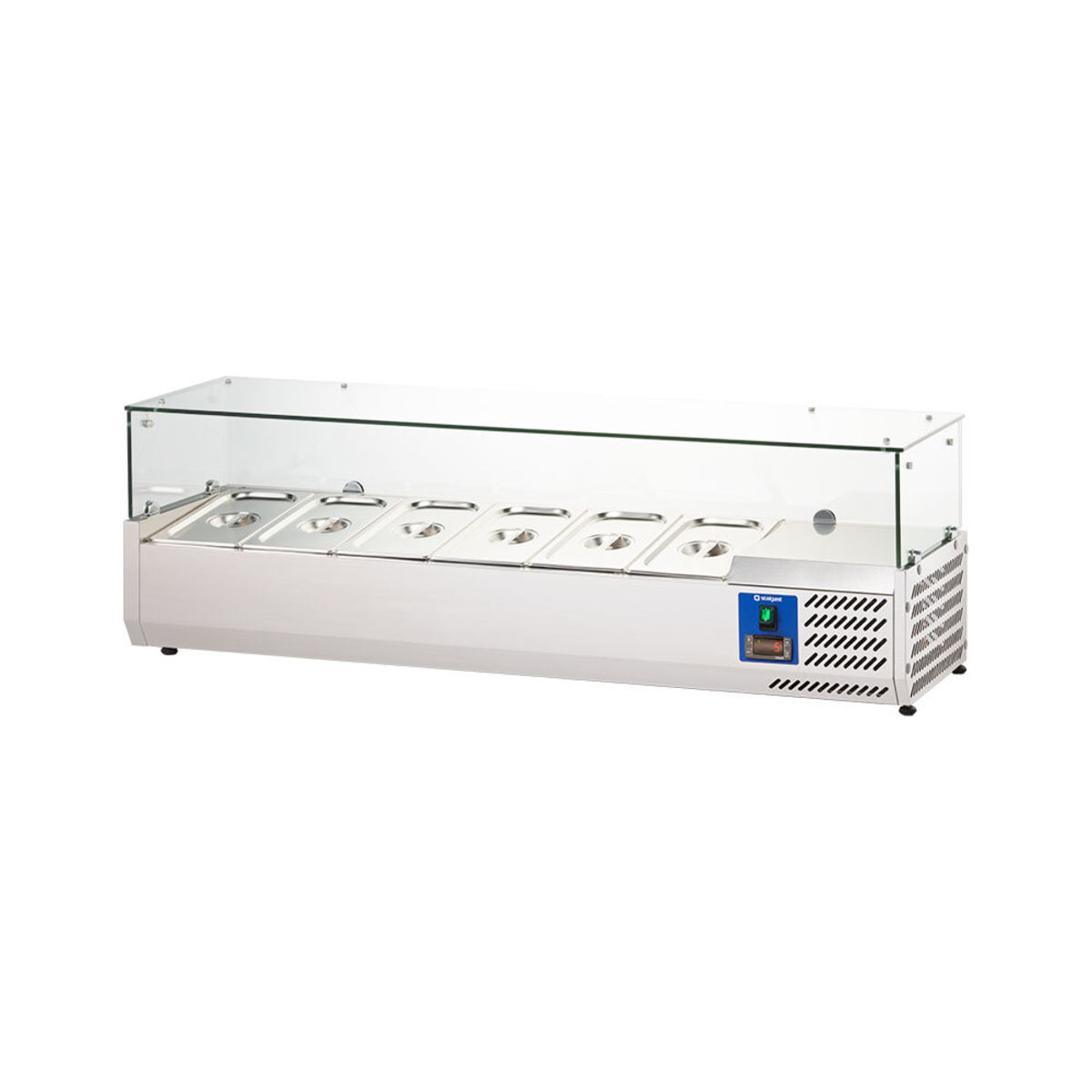 Stalgast Edelstahl Pizzakühlaufsatz mit Glasabdeckung, Serie Starline 140x44x39.5 cm (BxHxT); silber