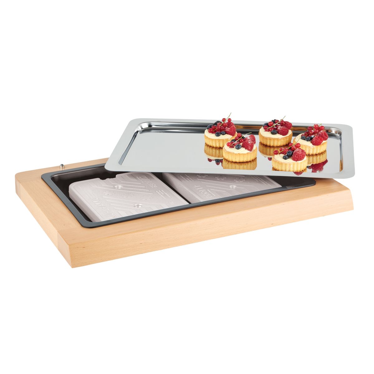 APS Buffetvitrine TOP FRESH, inkl. 2 Kühlakkus 60x41x5 cm (LxBxH); silber/braun