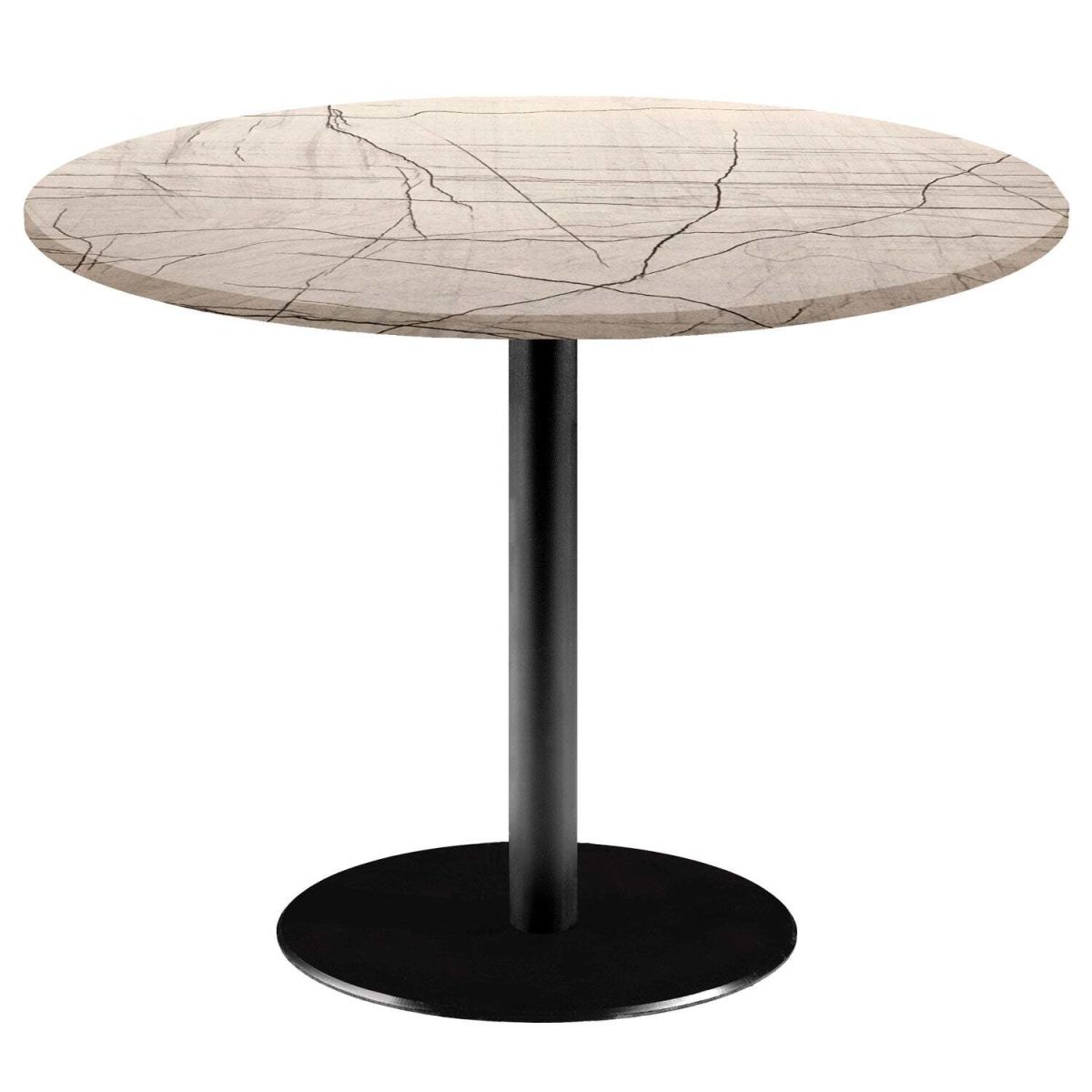 RestooTab Tisch Rome XL rund - Dekor Stein & Marmor 75x120 cm (HxØ); Platte wollweiß/grau/marmoriert, Gestell schwarz; rund