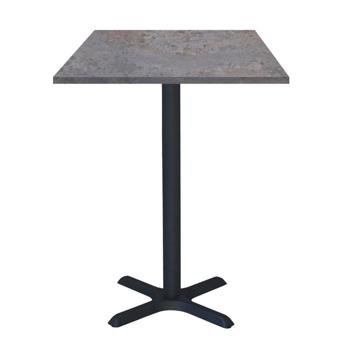 RestooTab Stehtisch Dina quadratisch - Dekor Stein 60x60x112 cm (LxBxH); Platte metall antik, Gestell schwarz; quadratisch