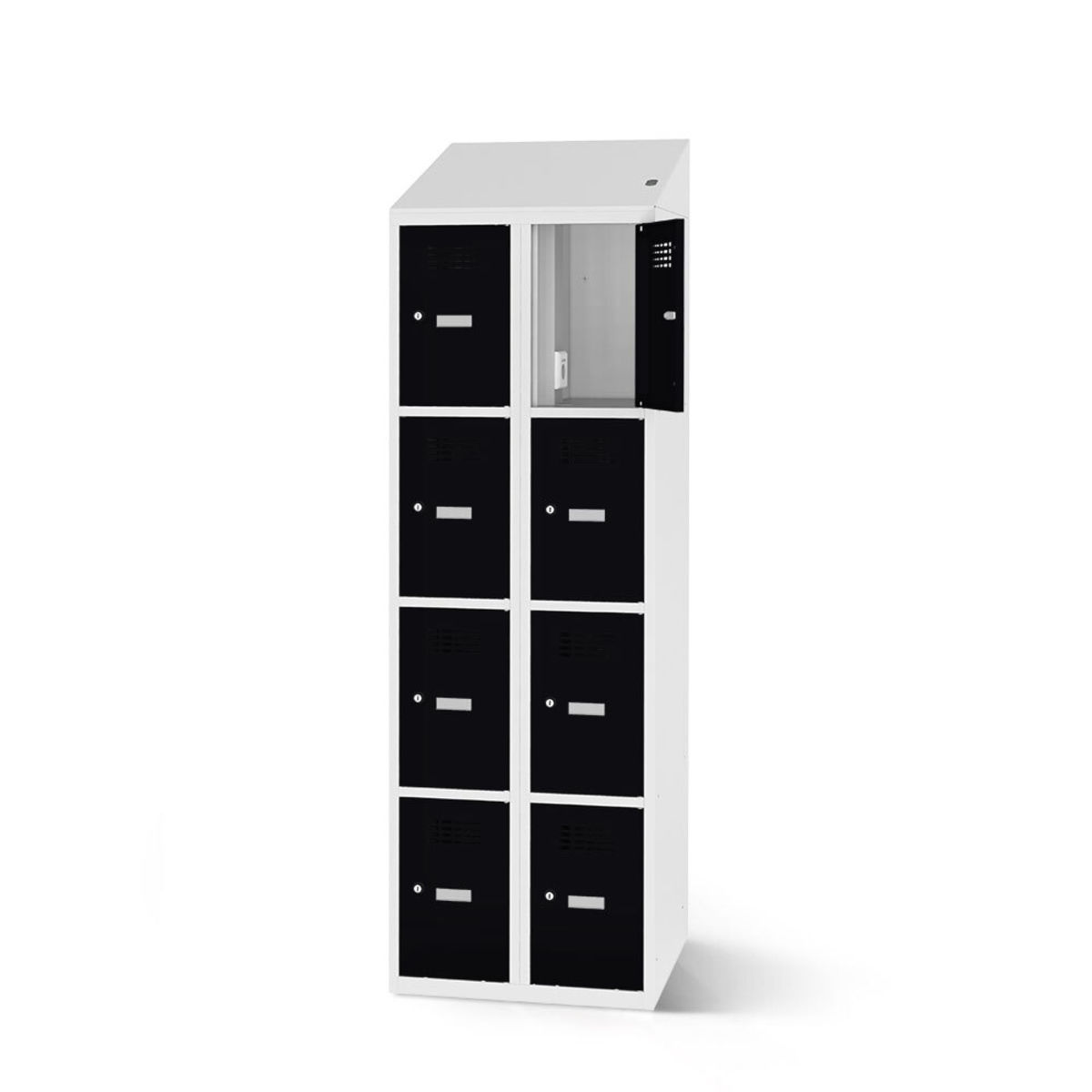 rotstahl Fächerschrank mit Ladefunktion 8 Fächer mit lichtgrauem Korpus 80x200 cm (BxH); schwarz