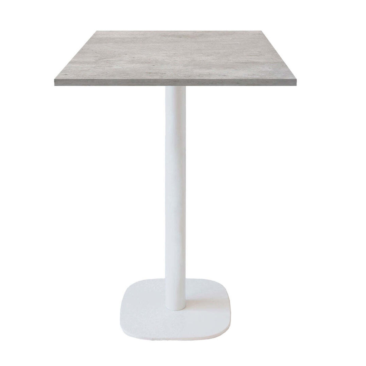 RestooTab Stehtisch Round quadratisch Gestell weiß - Dekor Stein 60x60x113 cm (LxBxH); Platte grau/beton, Gestell weiß; quadratisch