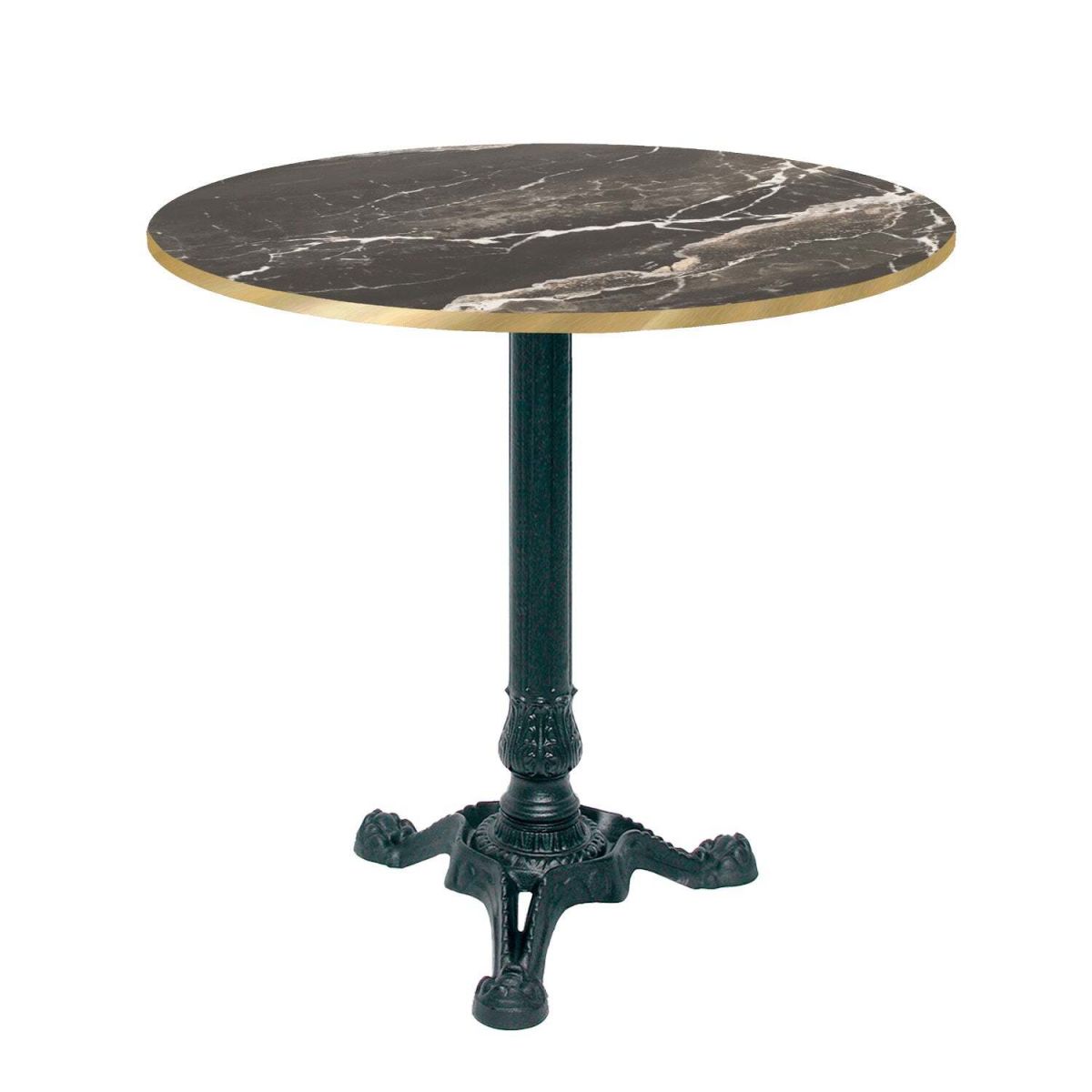 RestooTab Tisch Bistrot rund - Kanten messingfarben 70x70x75x70 cm (LxBxHxØ); schwarz/braun/messing; Gestell schwarz; rund