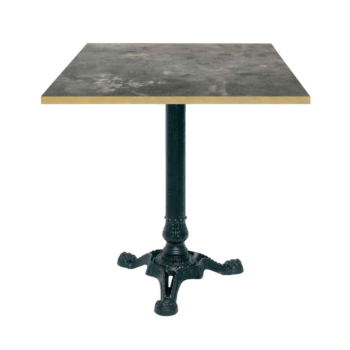 RestooTab Tisch Bistrot quadratisch- Kanten messingfarben 70x70x75 cm (LxBxH); graublau/messing; Gestell schwarz; quadratisch