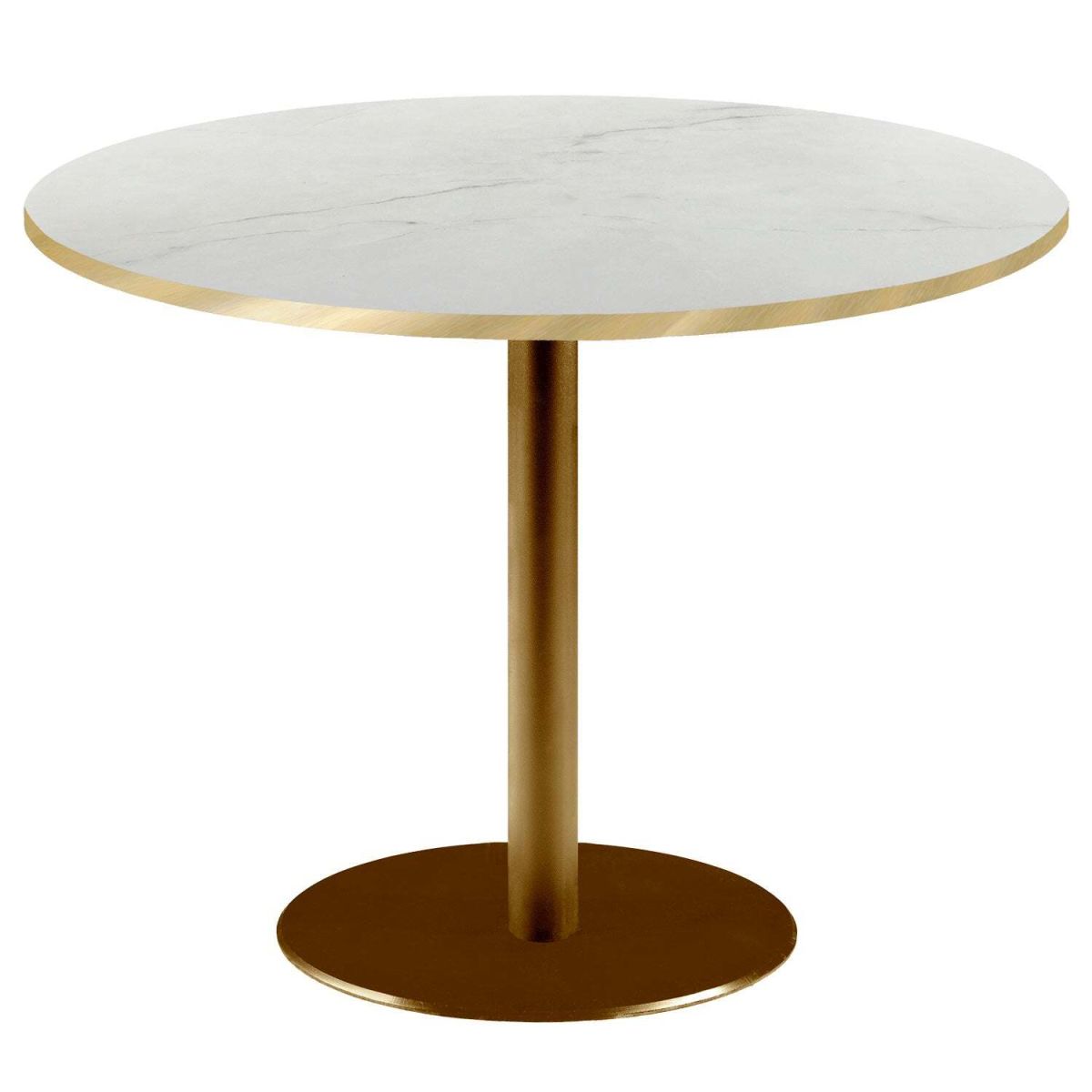 RestooTab Tisch Rome XL rund Gestell goldmetallic - Kanten messingfarben 75x120 cm (HxØ); Platte weiß/beige/messing, Gestell messing; rund