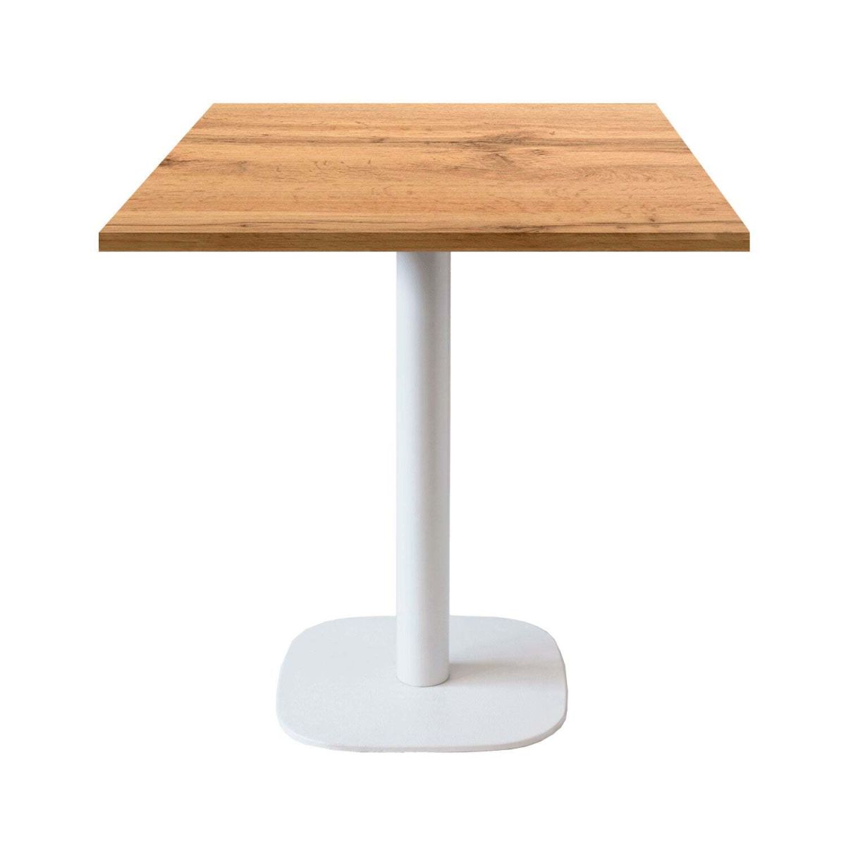 RestooTab Tisch Round quadratisch Gestell weiß - Dekor Holz & Uni 70x70x75 cm (LxBxH); Platte eiche, Gestell weiß; quadratisch