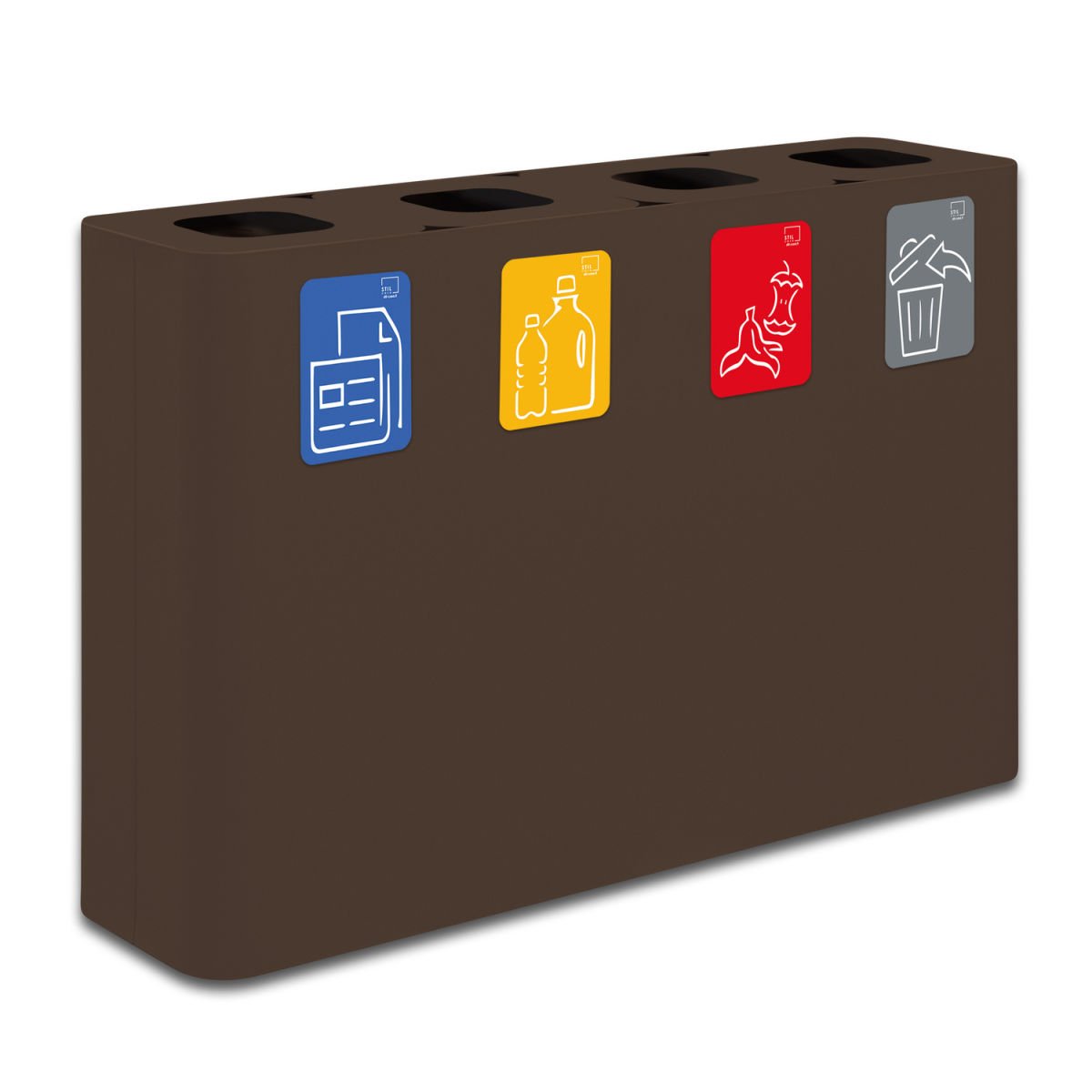STIL CASA Stil Casa PURE Abfallsammelsystem, lackierter Stahl, mit vier Fächern zu je 60 Liter 240 l, 120.3x31x80.5 cm (LxBxH); rostbraun; rechteckig