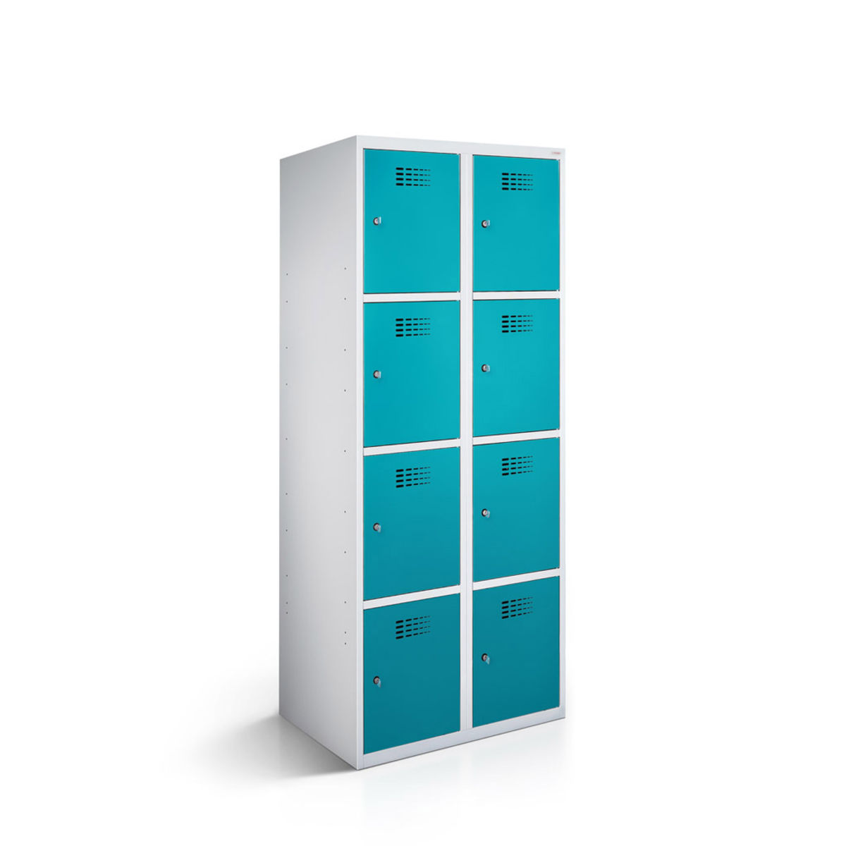 rotstahl Fächerschrank 8 Fächer mit lichtgrauem Korpus 80x50x180 cm (BxTxH); türkis