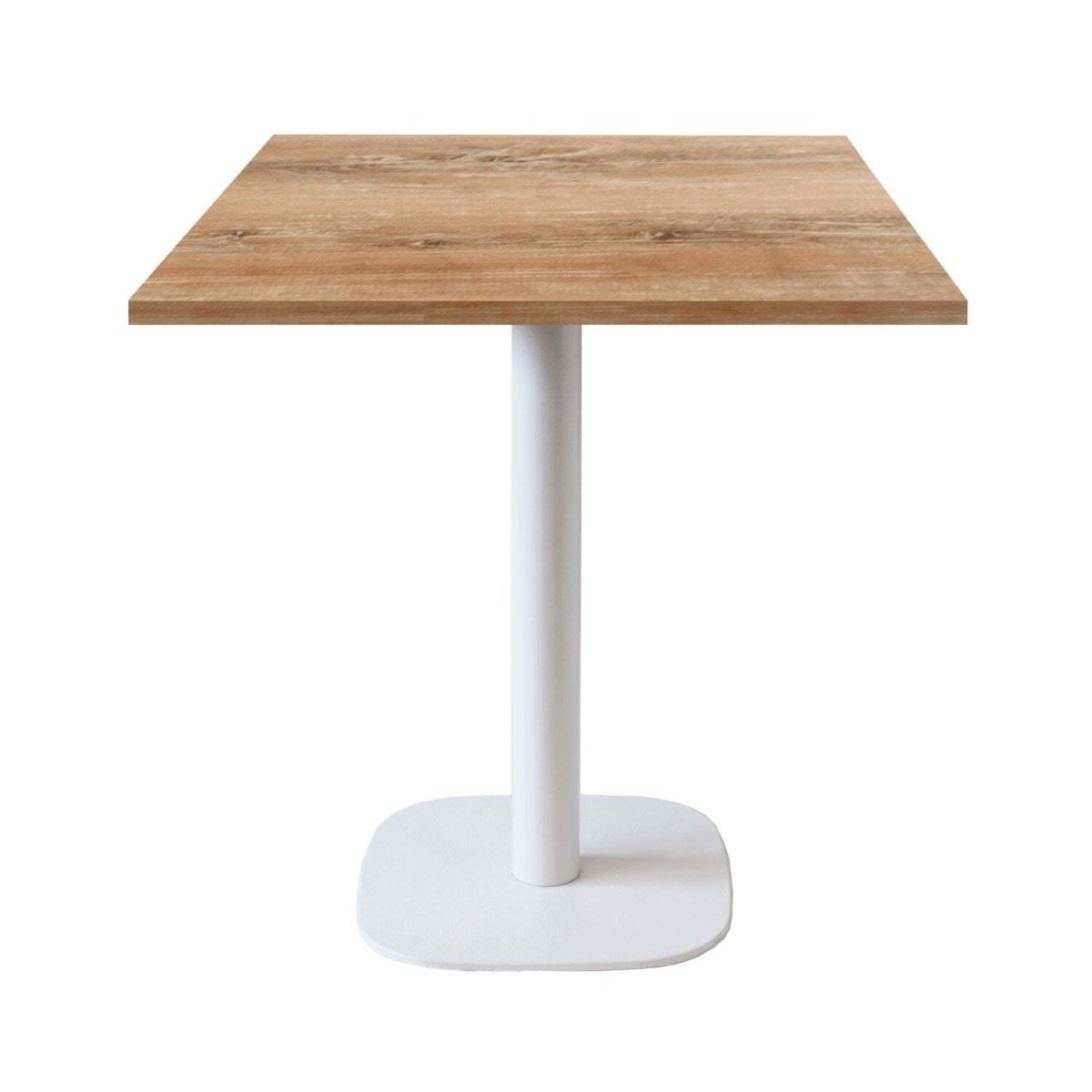 RestooTab Tisch Round quadratisch Gestell weiß - Dekor Holz & Uni 70x70x75 cm (LxBxH); Platte eiche antik, Gestell weiß; quadratisch