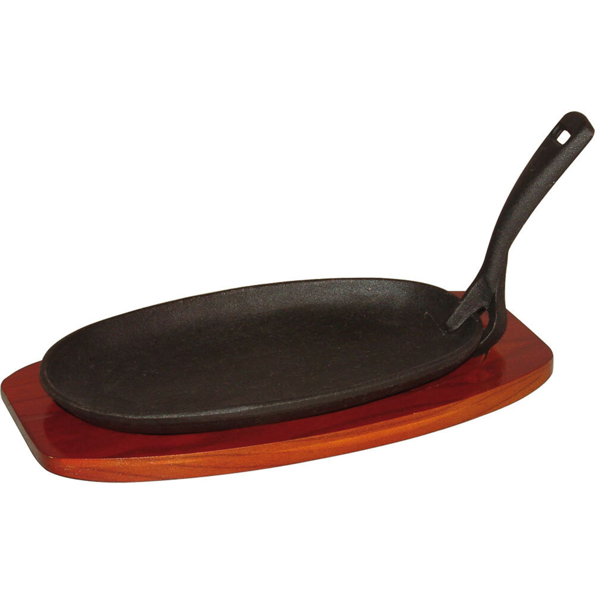 Stalgast Servierpfanne aus Gusseisen mit Holzuntersetzer 24x2.5 cm (BxH); schwarz; oval