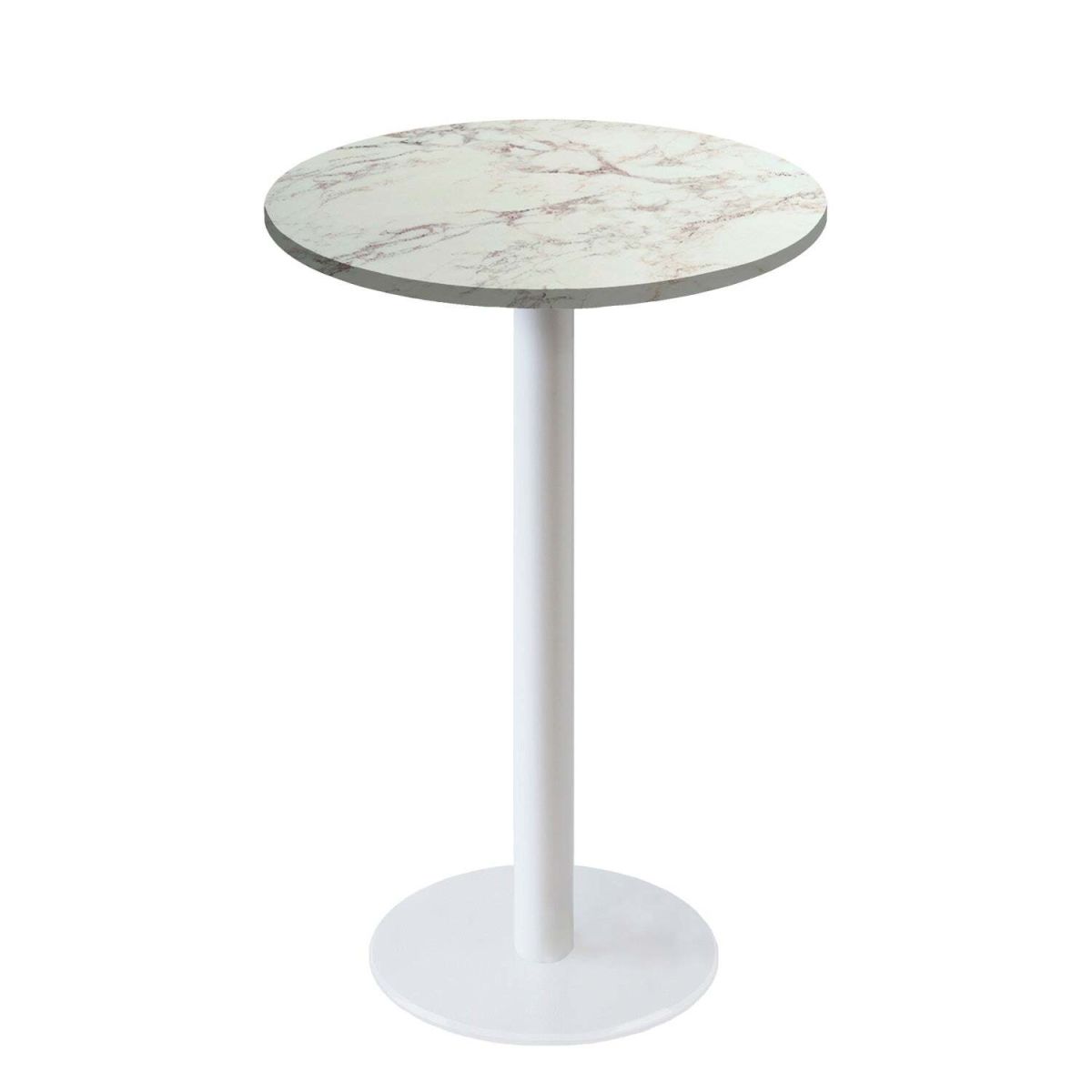 Tavolo alto Roma rotondo base bianco - laminato legno & pietra RestooTab; 113x60 cm (HxØ); bianco lana/marrone/marmorizzato; rotonda