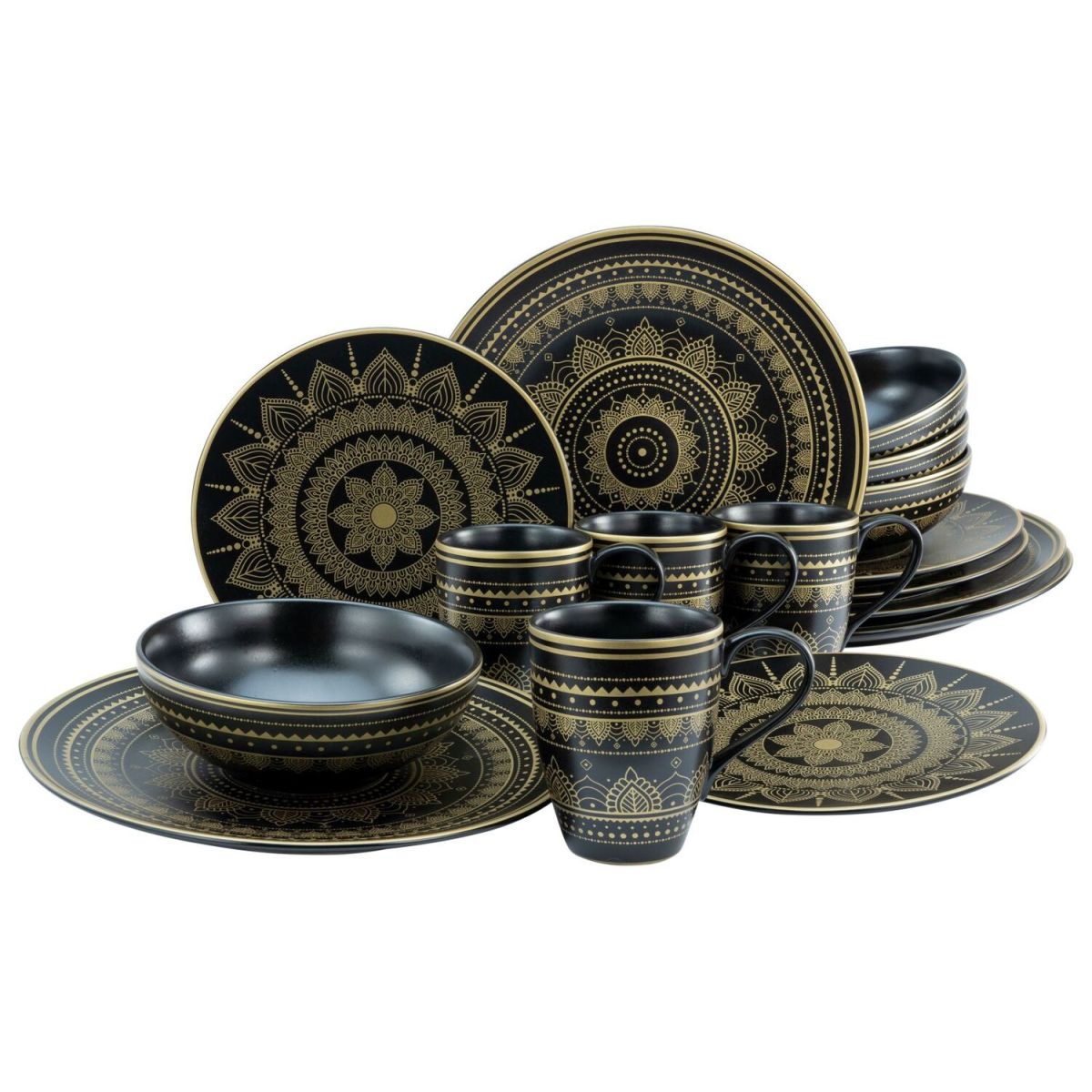 CreaTable Mandala Gold-Schwarz - Kombiservice 16-tlg gold/schwarz